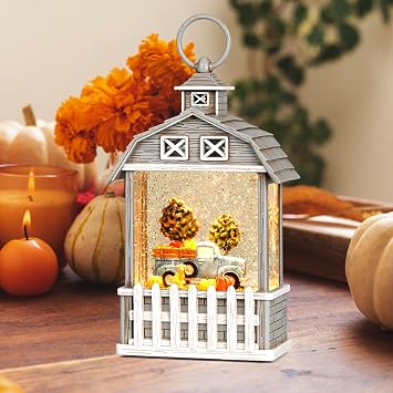 Eyrosa Fall Snow Globe Fall Decorations for Home, Glitter Autumn Harvest Lantern, Light Up Snowglobe Fall Decor, Gray, EYR030