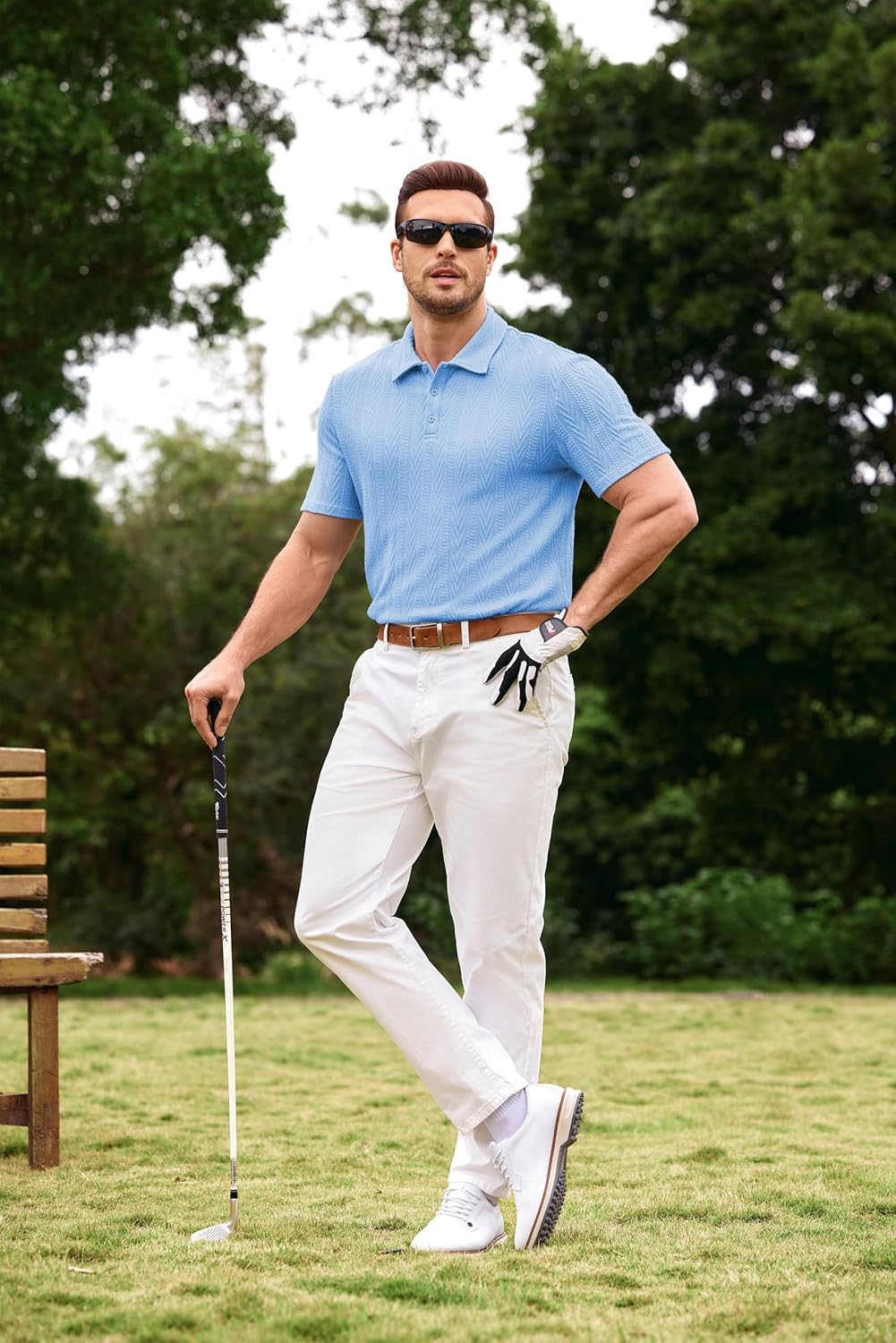 JMIERR Men's Textured Knit Polo Shirt Summer Short Sleeve Vacation Button Beach Knit Stretchy Golf Shirts - Image 3