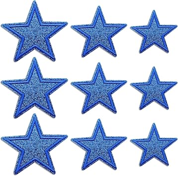 15 قطعة من رقعة Blue Star Iron On Patches، 3 مقاسات من رقعة Glitter Star Embroedered Patches، إكسسوارات زخرفية لطيفة يمكنك صنعها بنفسك للملابس وحقائب الظهر والسترات والقبعات