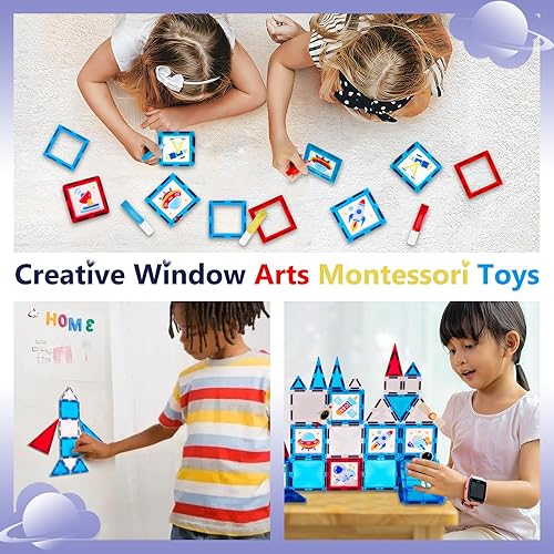 Miniatura 4 de Azulejos magnéticos  Juego de 58 bloques de construcción con imanes espaciales  Juguetes sensoriales de viaje para niños pequeños  Juguetes de