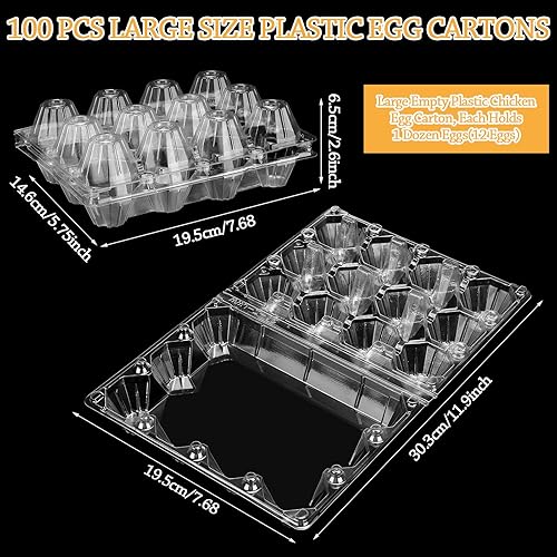 Miniatura 8 de Tanlade 100 cajas de plástico para huevos, 12 rejillas transparentes, bandeja de huevos de gallina, contenedor vacío para refrigerador de granja,