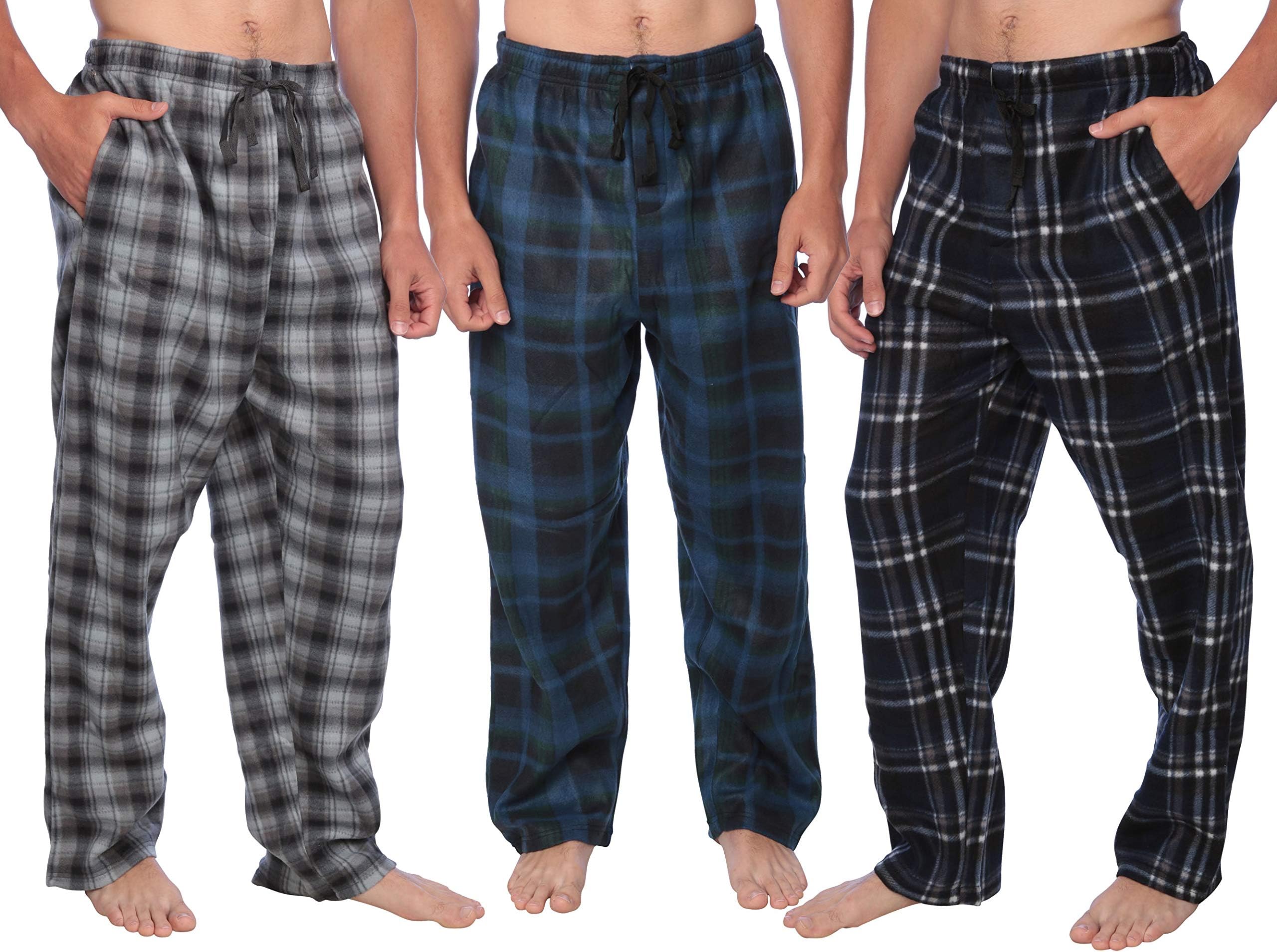 Active Club Mens Pajama Pants -Mens pajama Bottoms-Mens fleece Plaid Lounge Pants with Pockets 1 & 3 Pack