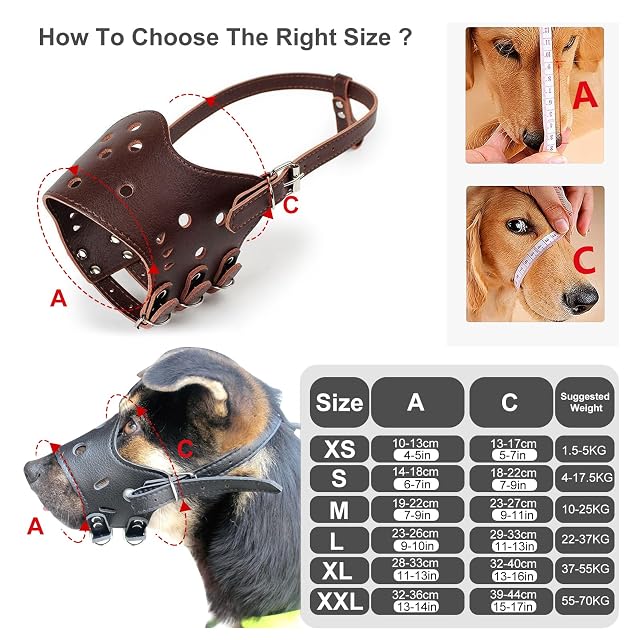 Foto 3 de 7 de PETCUTE Bozal para Perro Bozales para Perro de Cuero Transpirable Bozal Perro Anti-Morder Ajustable…