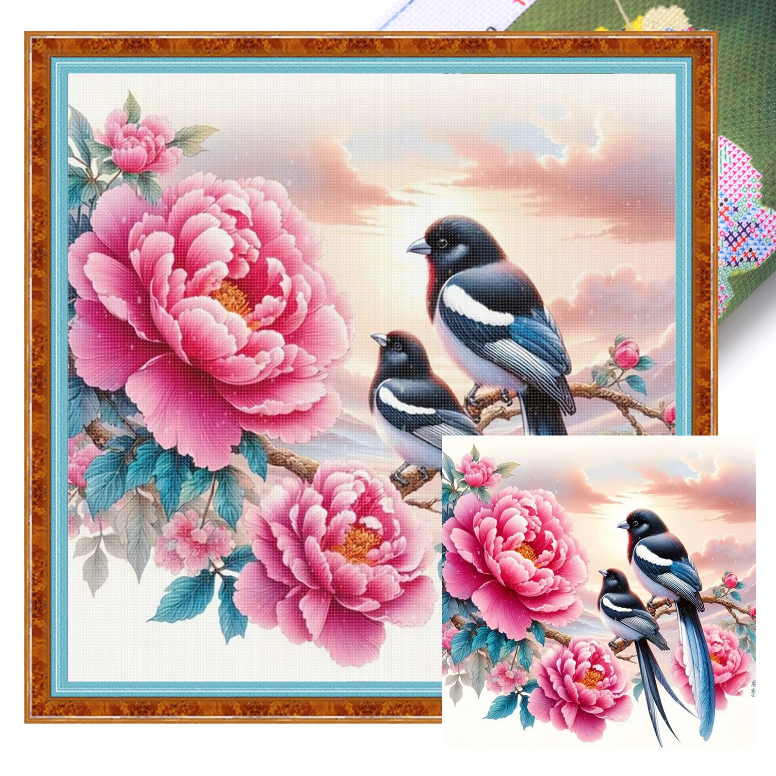 POETRYDRAW Magpie and Peony Full 11CT DIY Stamped Cross Stitch Kits 40x40cm Home Decor (11CTACC-12509 C 40X40)
