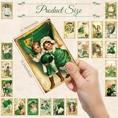 Miniatura 4 de Nuanchu 80 tarjetas vintage del día de San Patricio a granel de 4 x 6 pulgadas, trébol verde, postales del día de San Patricio, tarjetas de