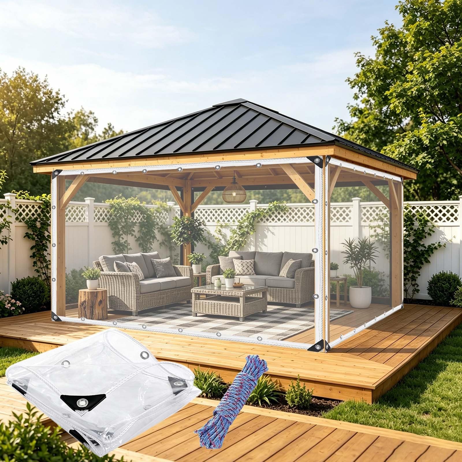Lona transparente 130x280 cm en PVC impermeable de 400g/m² para aislar el jardín