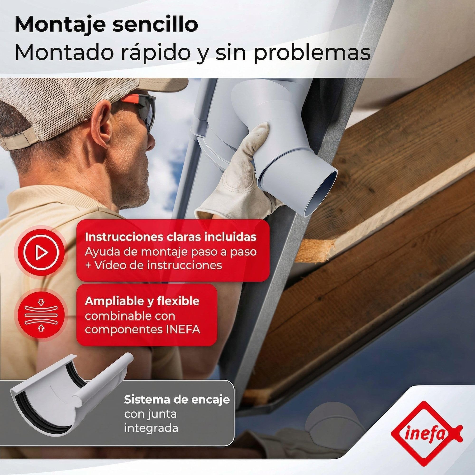 INEFA kit de canalón NW100 100mm PVC semicircular – canalón 3m marrón oscuro para 1 lado del tejado – desagüe pluvial para caseta carport
