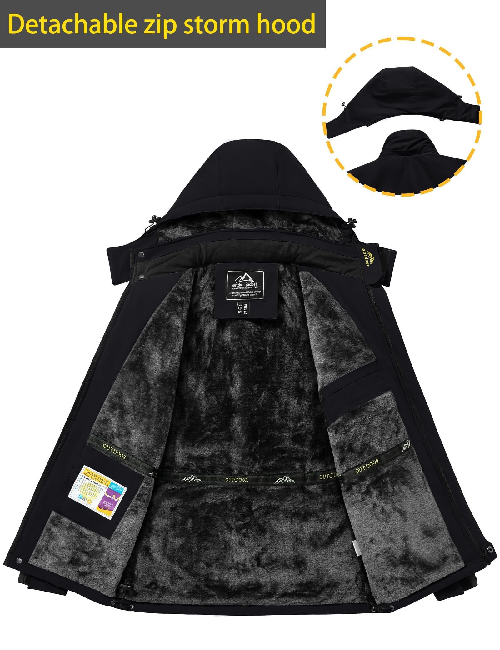 TACVASEN Veste Ski pour Homme Vestes Imperméable Chaudes Polaires Vestes De Randonnée Manteau Épais avec Capuche Amovible