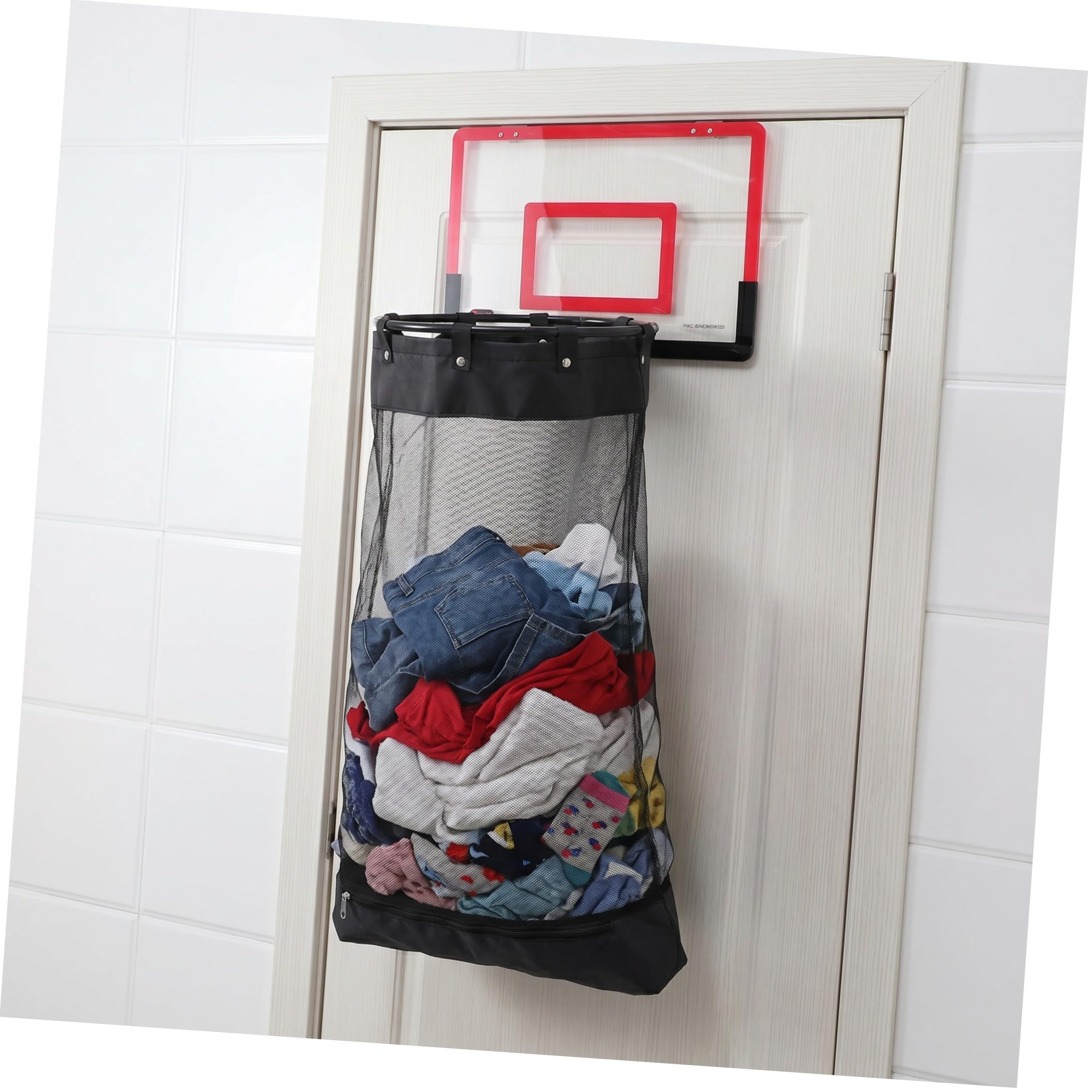ABOOFAN Panier à Linge Suspendu Gain de Place avec Cerceau de Basket Rouge, Installation Facile, Fermeture Éclair, pour Chambre D'garçon et Filles et Petits Appartements