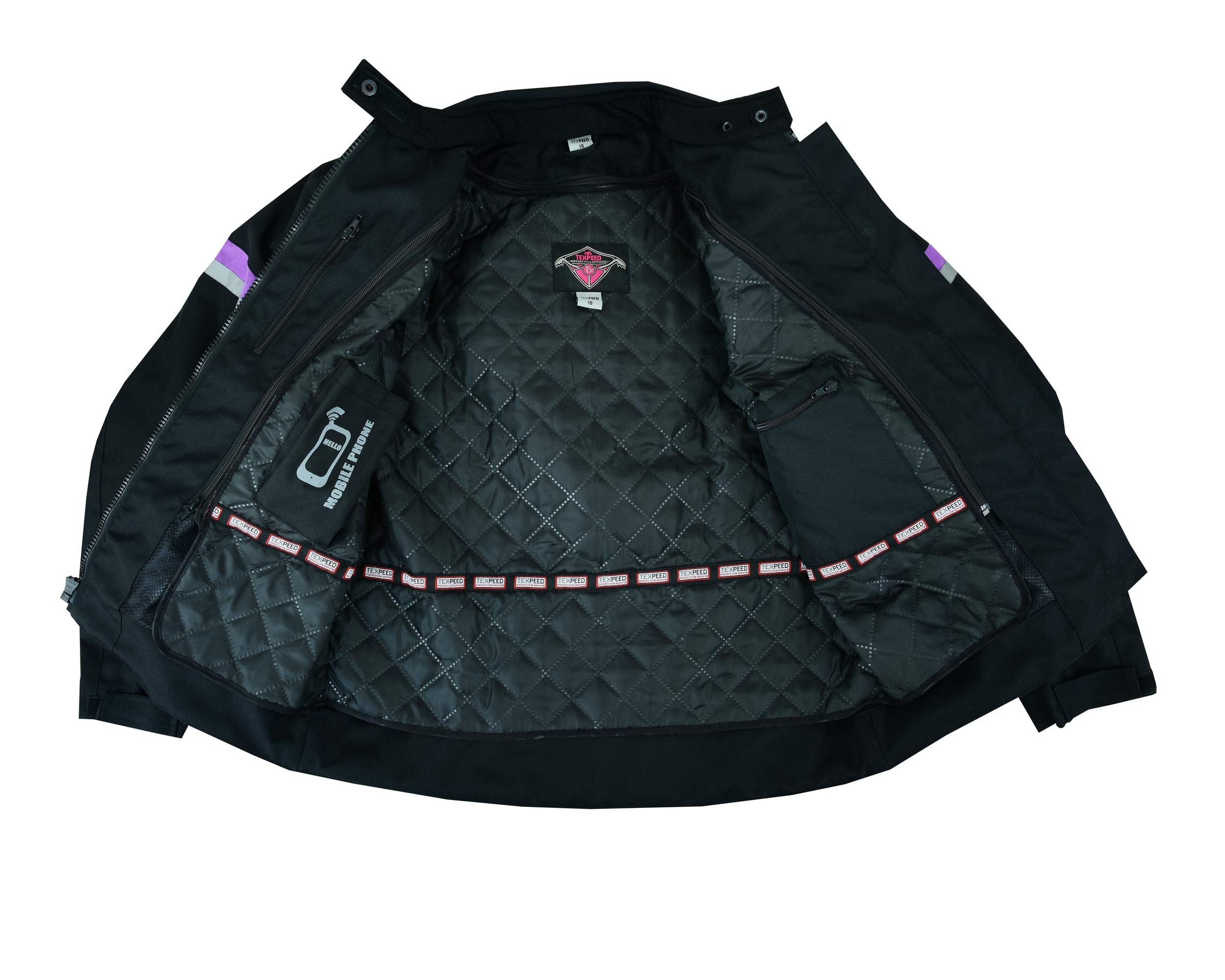 Kurtka motocyklowa damska z pancerzem - 4 sezony/zimowa/Lato motocyklowa Cordura wodoodporna ze zbroją CE ochrona CE (EN 1621-1) - Texpeed - Czarny - Różowy - Czerwony - Purpurowy