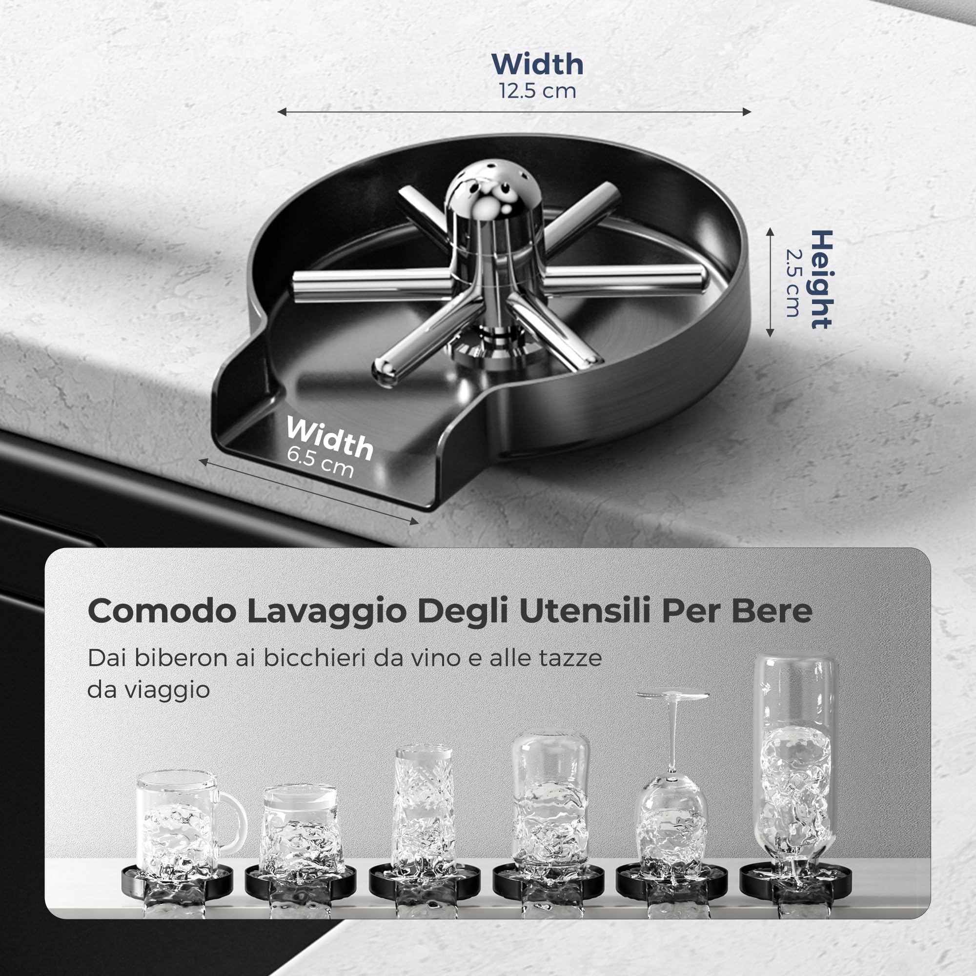 Vancoco Rondella di Vetro Sciacquatrice per Bicchieri Lavabicchieri Lavandino Automatico