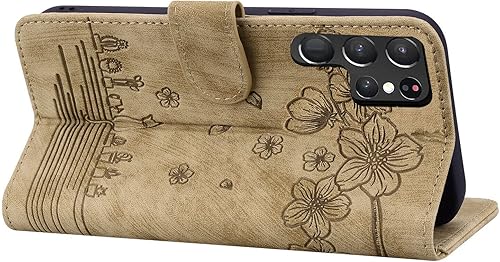 Miniatura 5 de EAXER Funda compatible con Samsung Galaxy S22 Ultra funda de cuero en relieve a prueba de golpes con ranura para tarjetas marrón