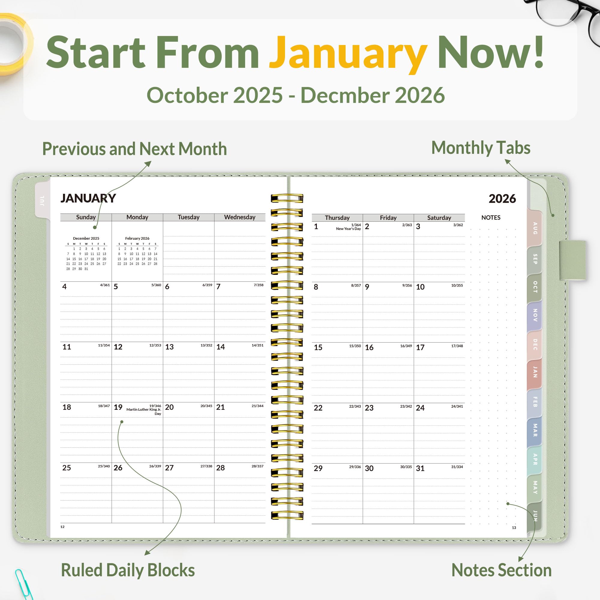 SUNEE 2026 Weekly Monthly Planner 6 4x8 5- 12 Month January 2026 - December 2026 Vegan Leather Cover — view 2