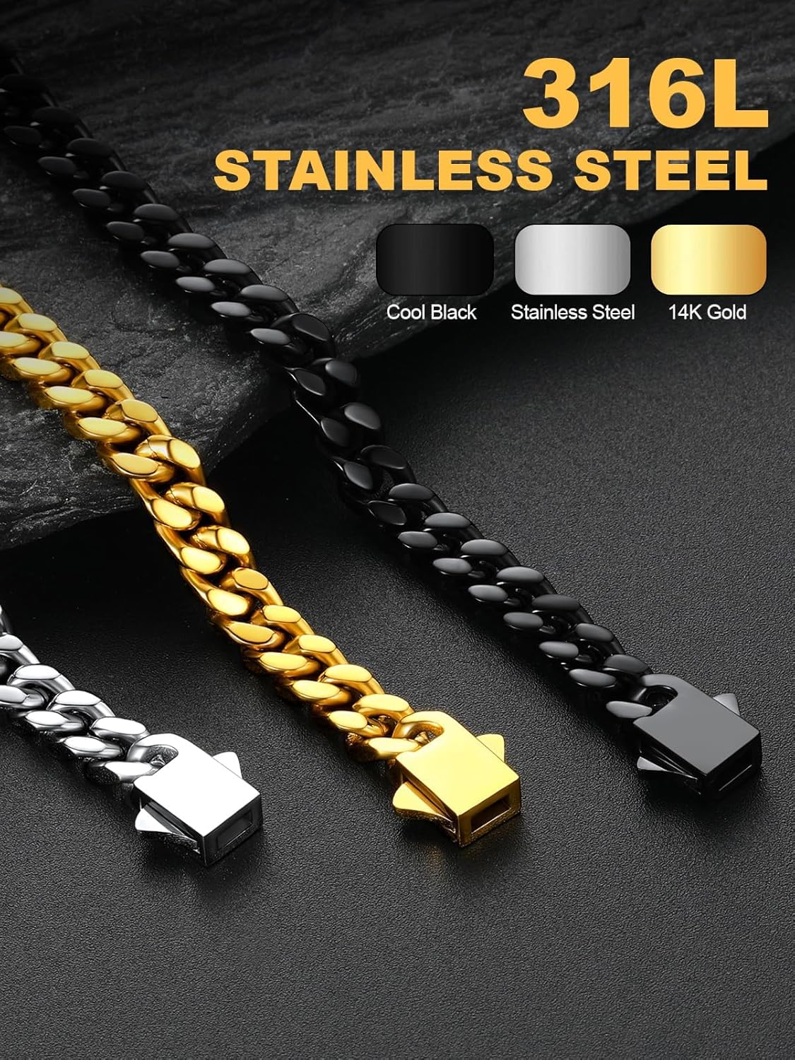 U7 Cuban Link Bracelets for Men Stainless Steel Wrist Bracelet Silver Black Gold Cuban Hand Chain Bracelet for Mens Women, 5/7/9/12mm Width, 7.5/8.3/9 Inch Length Classic Jewelry with Box Packed - Image 8