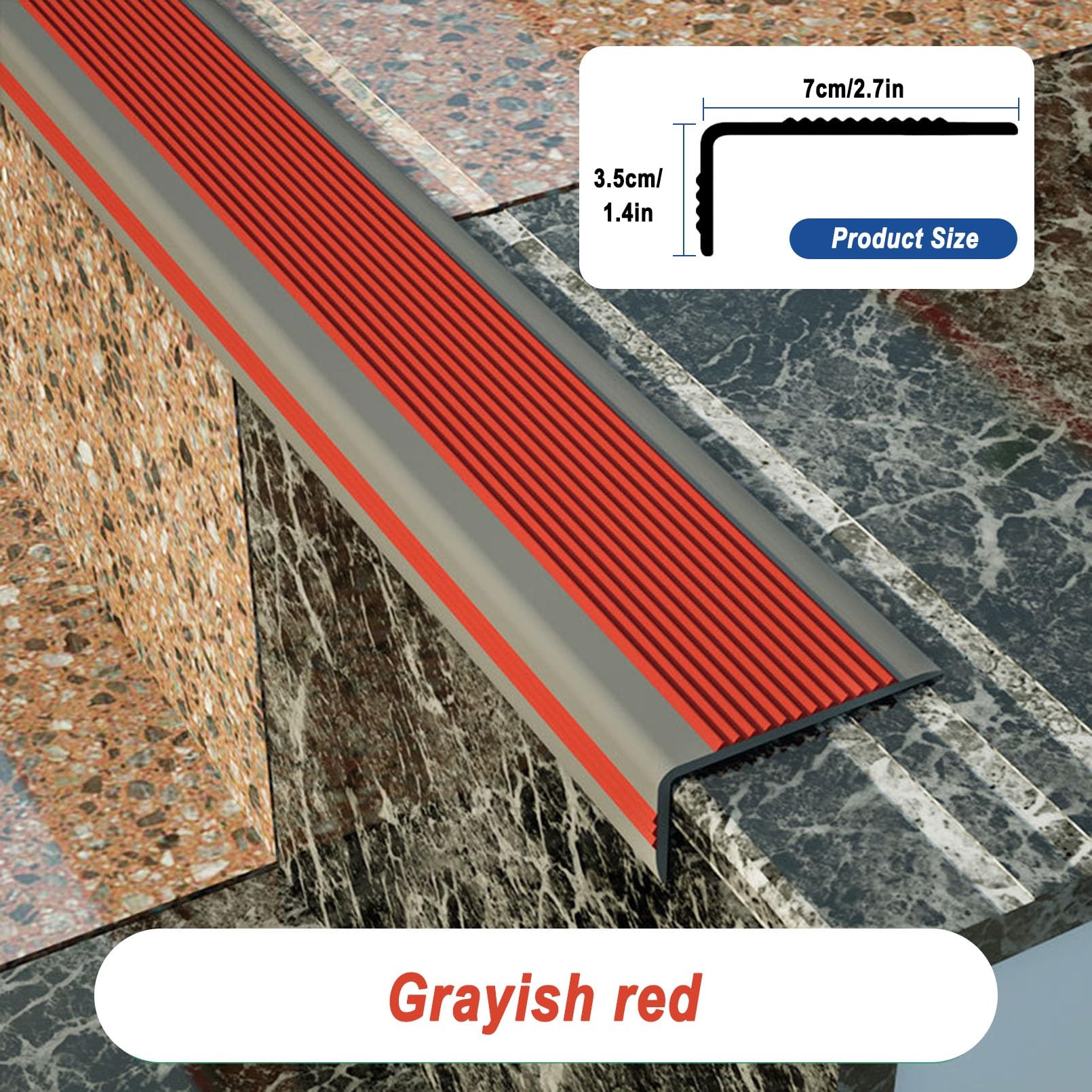 Perfil de PVC Autoadhesivo de Borde Para Escaleras, Protector Nariz de Escalera de Caucho Forma de L, Para Escalones de Escaleras Y Borde de Piscina, Tiras Antideslizantes Para Peldaños(Grayish red,3m