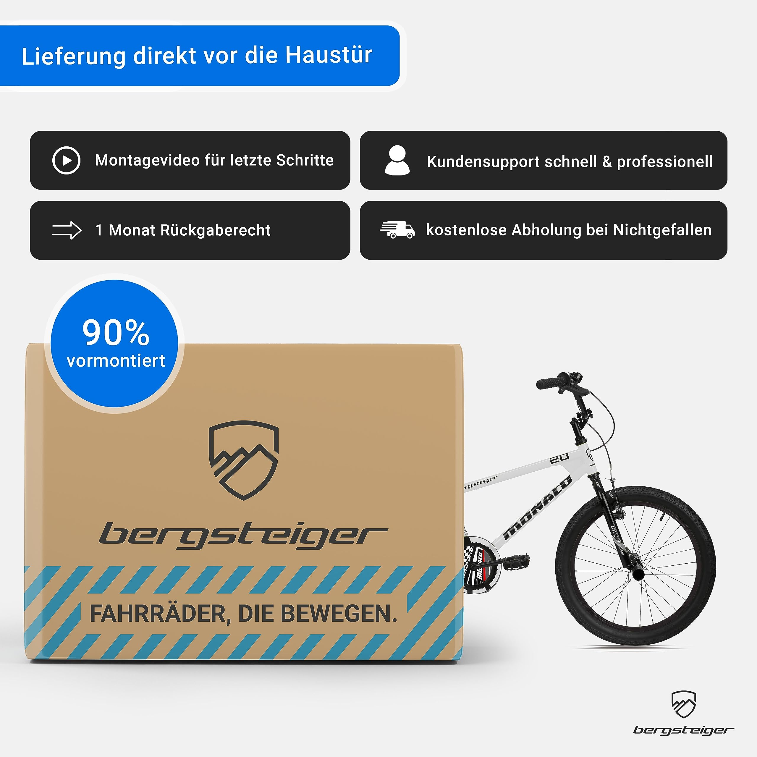 Bergsteiger Monaco 20 Zoll Kinderfahrrad BMX mit Hardtail Dirtrahmen | Cooles Freestyle Bike ab 120 cm Groesse mit 4 Stahl Pegs, breiten Reifen, V-Brakes und zu 90 Prozent fertiger Montage.