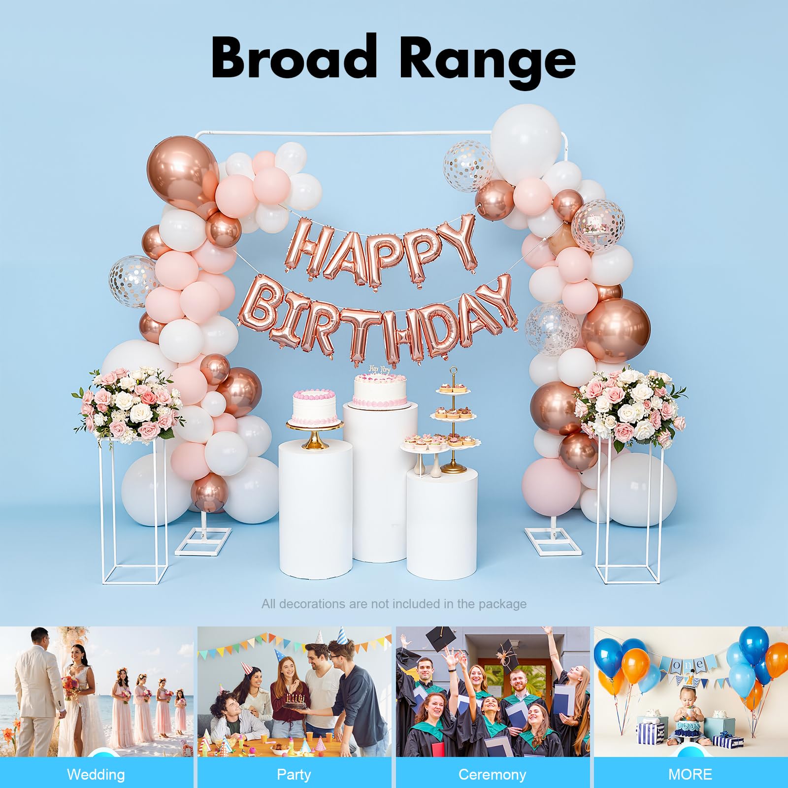 MINRS 2 x 2 m in metallo per matrimoni, anniversari, feste di compleanno, laurea, colore: bianco