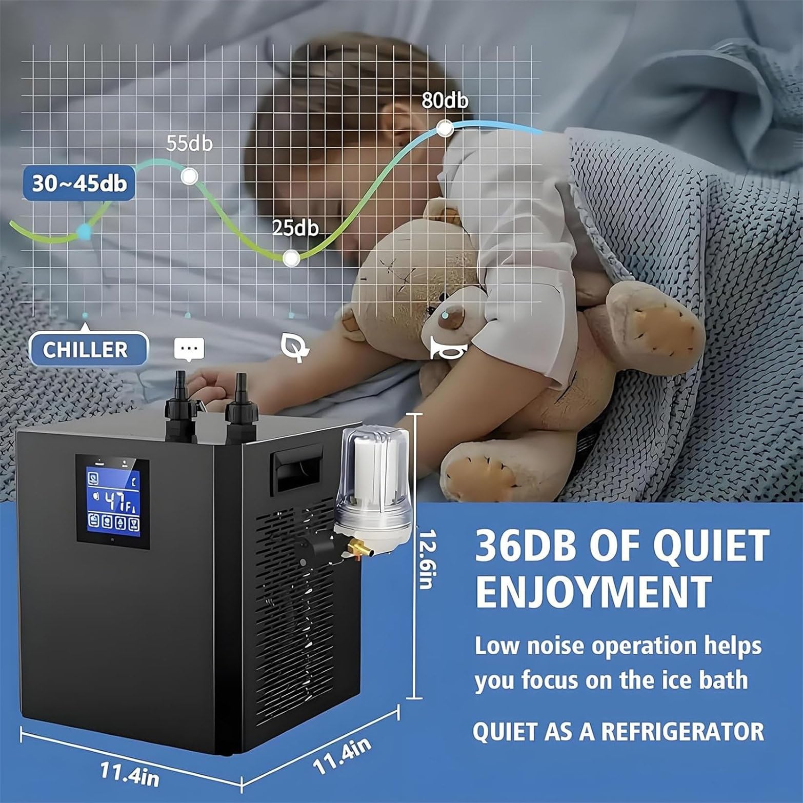 Enfriador de agua de inmersión fría, unidad de 300 litros con filtro y bomba integrados, control remoto para recuperación, enfriador de agua de baño de hielo para atletas y bienestar