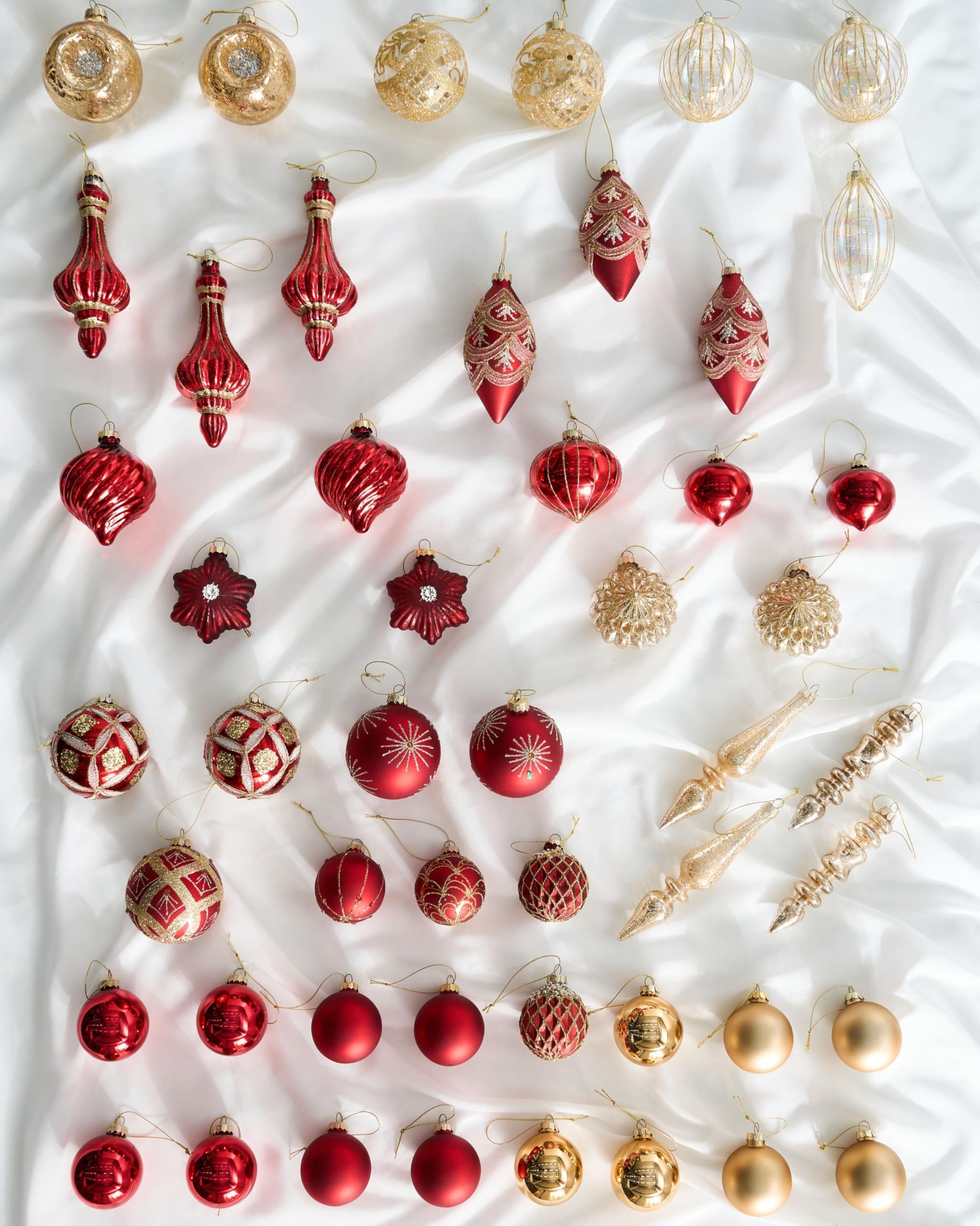 Christbaumschmuck 50er Set Glas rot/Gold handgemacht Weihnachtskugeln Sparkle