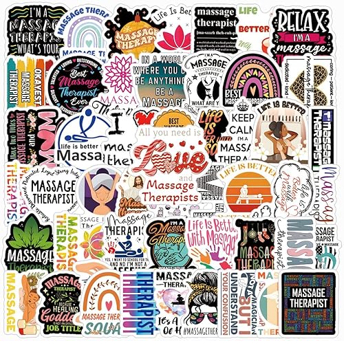 Paquete de 60 calcomanías para terapeutas de masaje, vinilo estético impermeable para botella de agua, laptop, teléfono, patineta, regalos de
