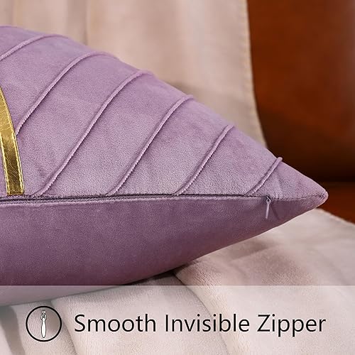 Miniatura 5 de Fundas de almohada de terciopelo morado de 20 x 20 pulgadas, paquete de 2 con fundas de almohada decorativas de cuero dorado para sofá, fundas de