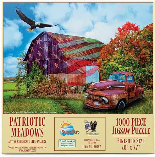 SUNSOUT INC - Patriotic Meadows - Rompecabezas de 1000 piezas por artista Celebrate Life Gallery - Tamaño acabado 20" x 27" Patriotic - MPN # 30162