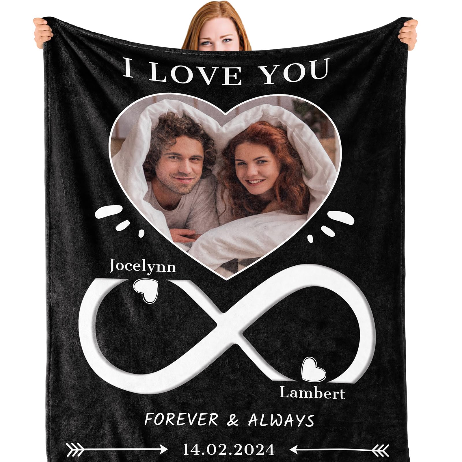 Bemaystar Valentines Day for Her Him - Personalised Blanket with Photo for Women Men, Personalised Photo Blanket, Custom Blanket, for Couples Lover Boyfriend Girlfriend for Birthday — image 1