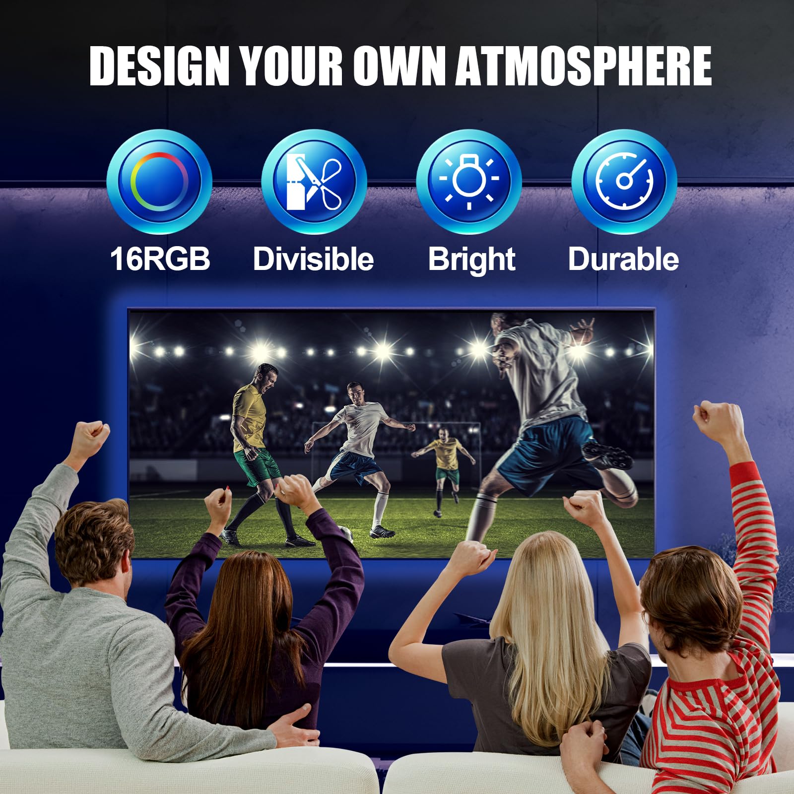 MUSUNIA Striscia LED a batteria, 2 m, RGB 5050, funzionamento a batteria o USB, dimmerabile, 16 colori, tagliabile per TV, decorazione per armadi, scale