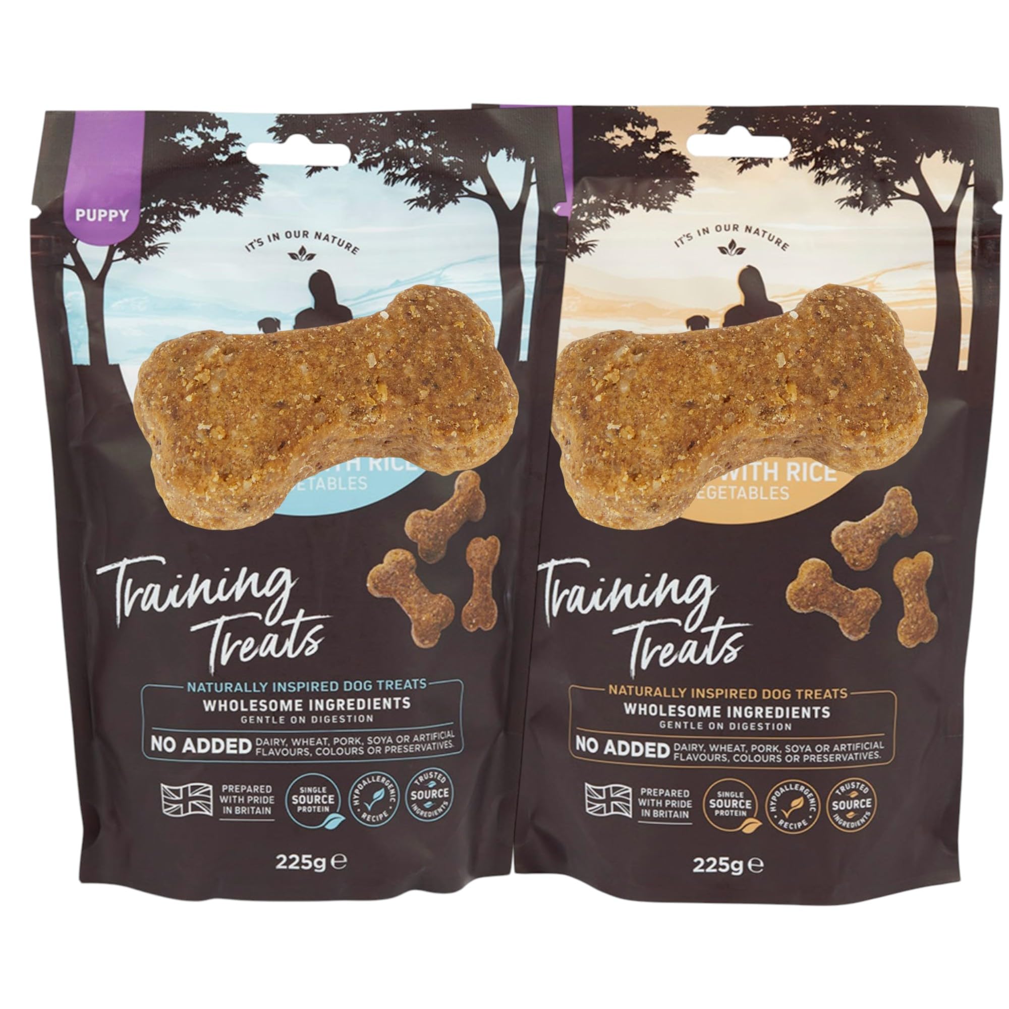 AETN Creations Puppy Training Treat Bundle 2x225g Turkey and Salmon Hypoallergenic Snack for Puppies with Delicious AETN Exclusive Coaster