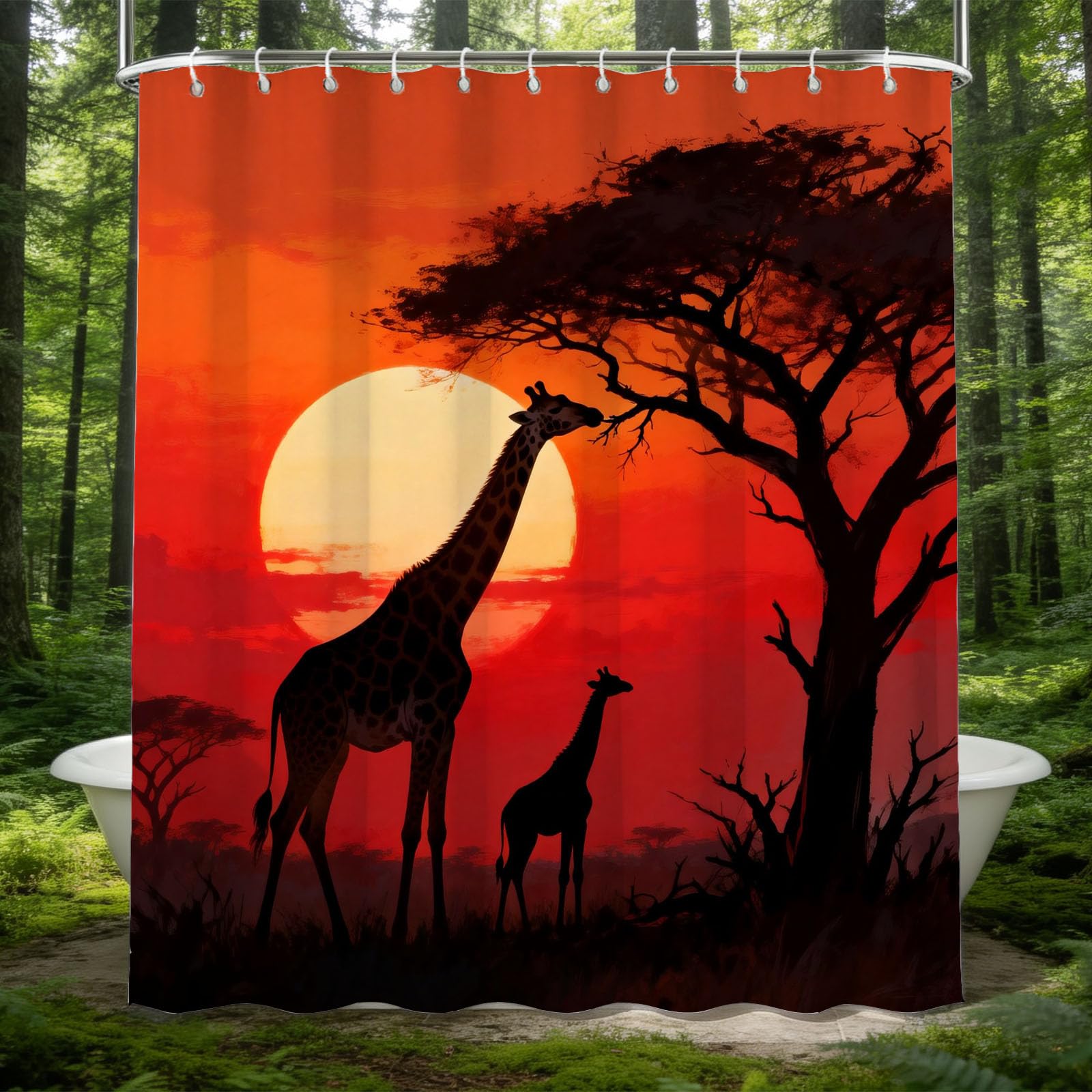 Rideau de douche en polyester de qualité supérieure au motif imprimé 3D Girafe