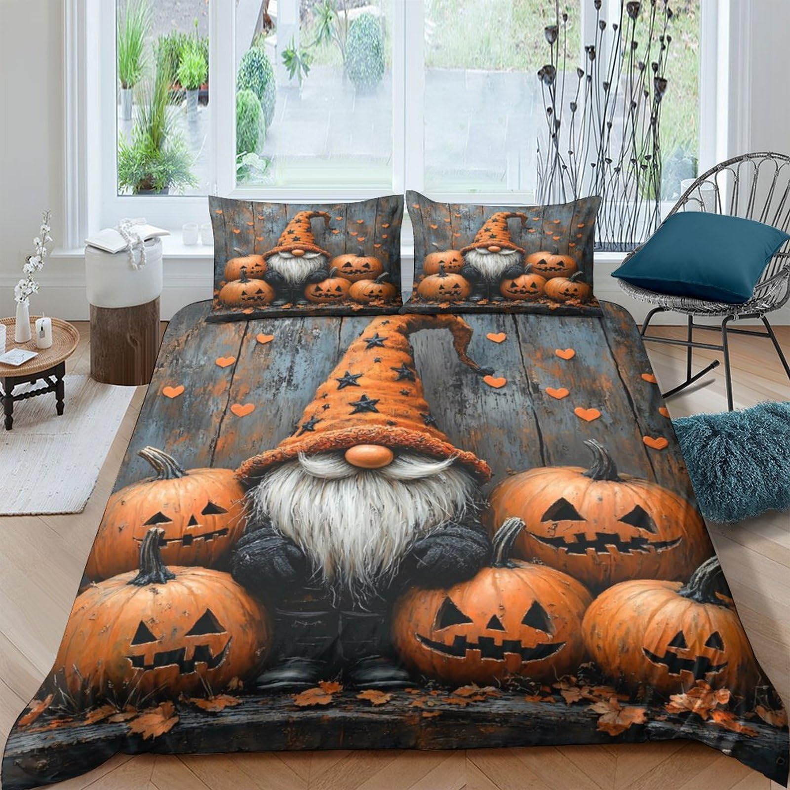 Ctjqhvkz Style-10 3D Printed Halloween Gnome Fitted Sheet Microfiber Soft Orange Pumpkin Bed Cover For Bedroom Dorm Mattress Decor Single（135X200cm）