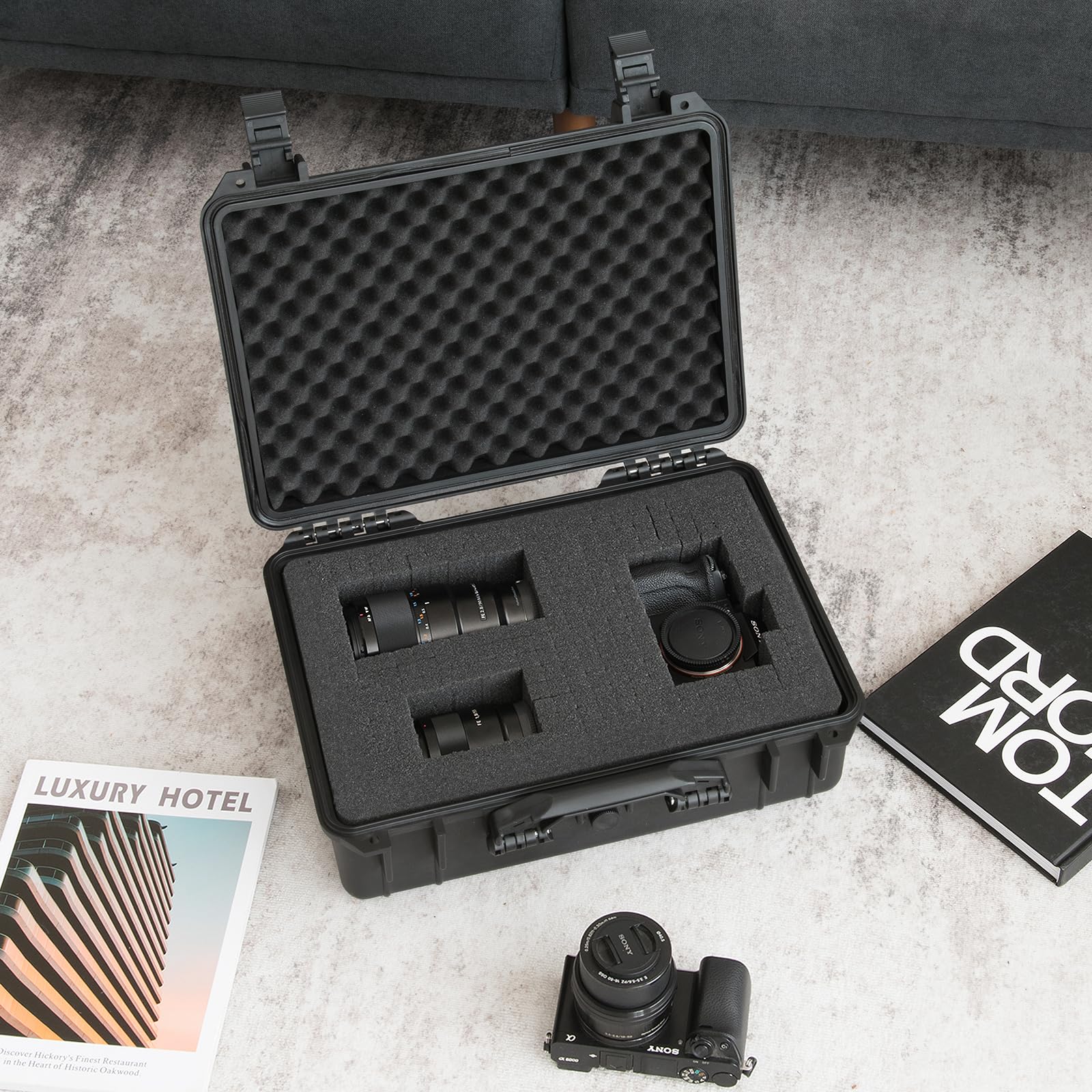 SOARS Valigetta portaoggetti, custodia impermeabile con schiuma adattabile e valvola di compensazione della pressione, scatola di immagazzinaggio macchina fotografica, per attrezzi, Gopro, obiettivi e