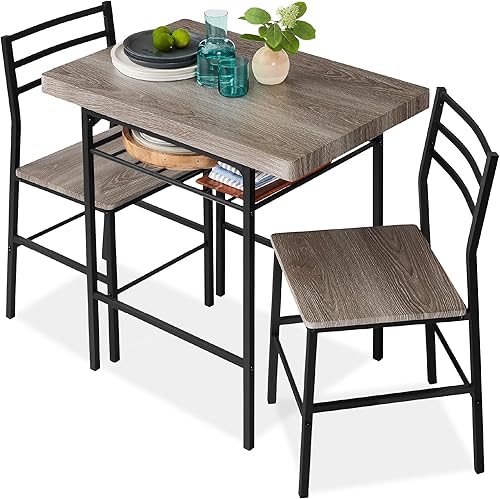 Best Choice Products Juego de comedor moderno de 3 piezas, comedor que ahorra espacio para cocina, comedor, espacio pequeño con marco de acero, Gris