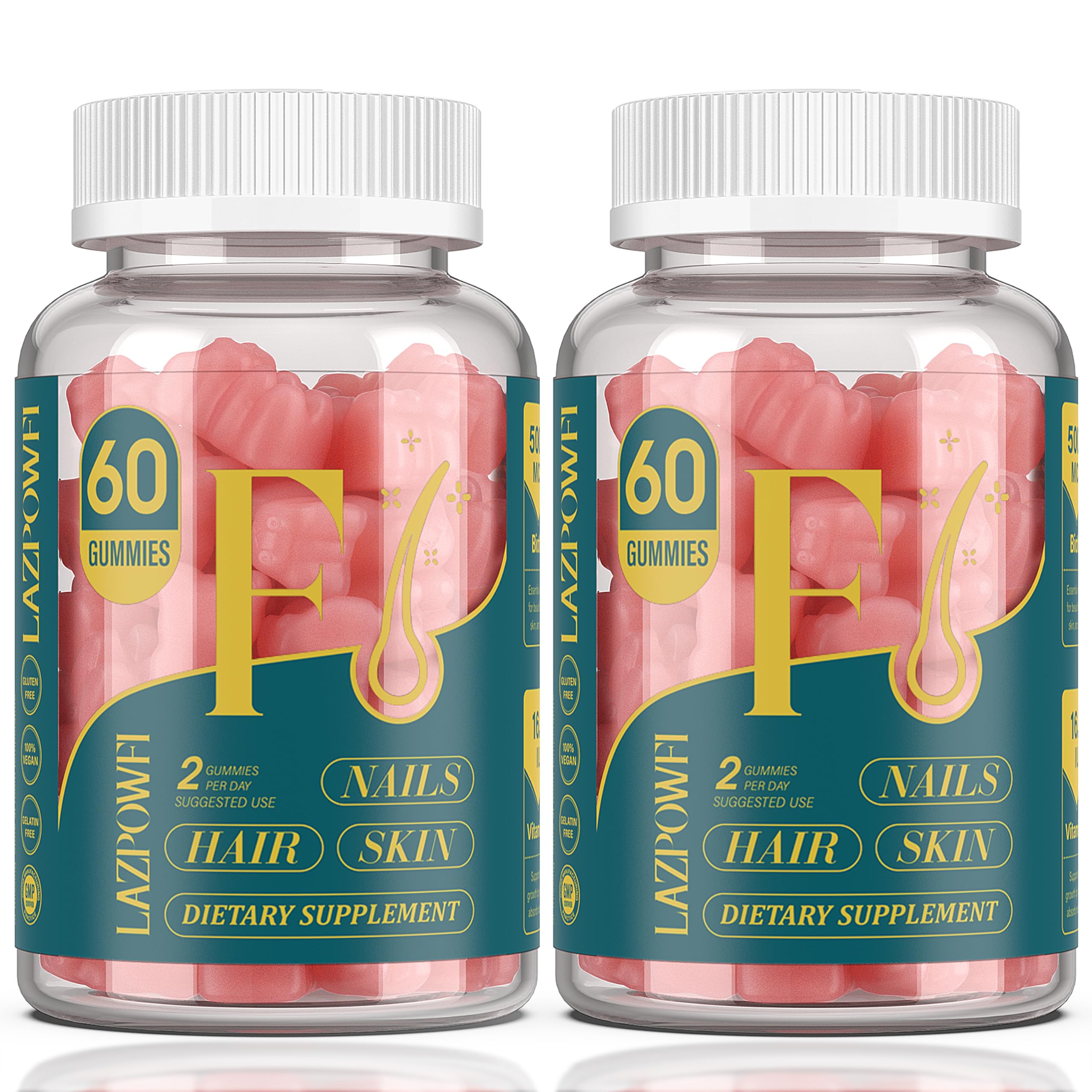Biotin Gummies -Hair Skin and Nails Vitamins for Men & Women, Vegan Vitamin B7, Supports Hair Growth and Stronger Nails,60 Day Supply-Raspberry-2 Pack