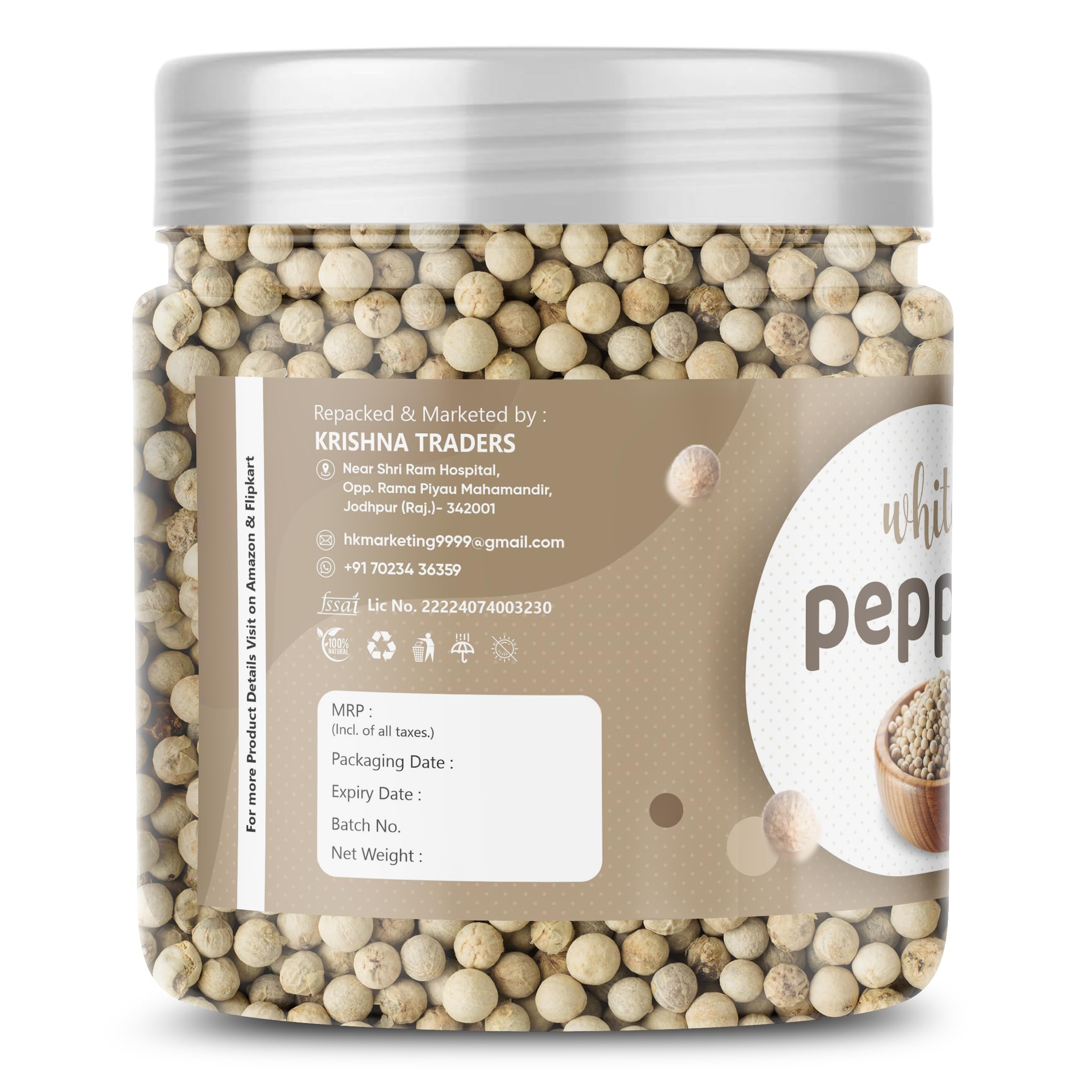 Heaven Bites 100% Natural Whole White Pepper (200g)| Safed Mirch - Dakhni Mirch | Sabut Safed Mirch- White Peppercorn No Artificial Colours or Preservatives Dagni Mirch - Image 3 thumbnail
