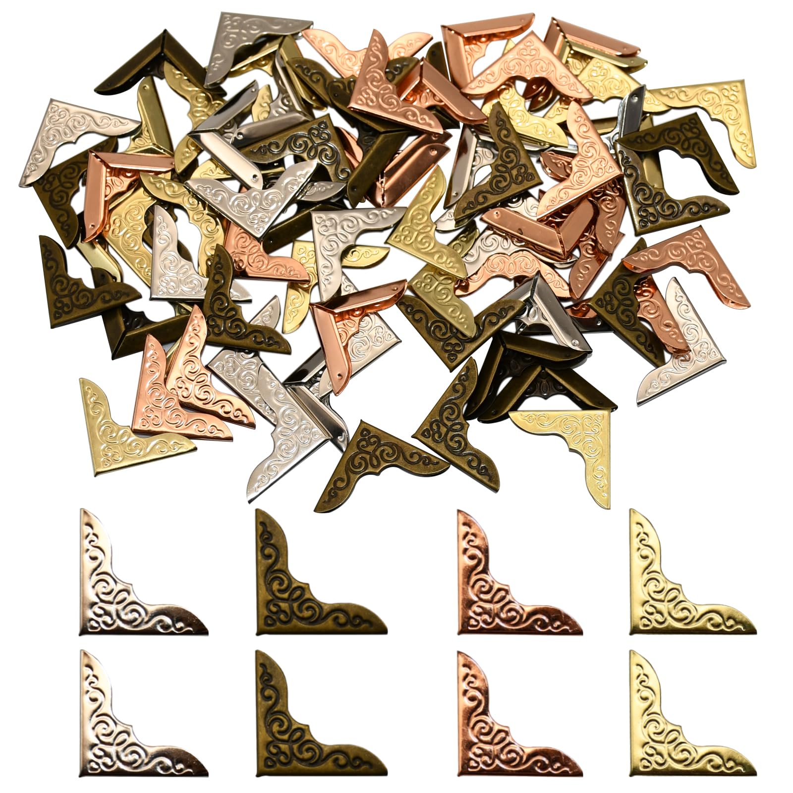 80 Pieces Metal Book Corners Iron Book Corner Protector Metal Corner Cover Vintage Book Corners for Scrapbook Album Menus Folder (80)