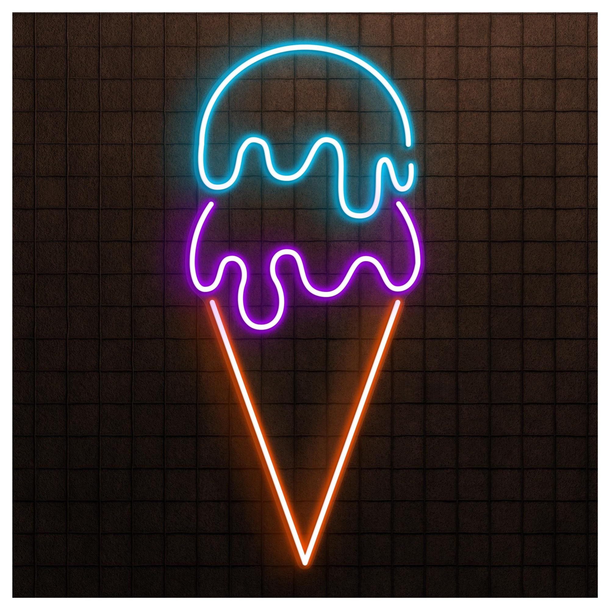 RONGCH Hanging Art Signs Cone Ice Cream Neon Sign, Suitable for Dessert Shop Decor with Brightness Adjustable 36cm