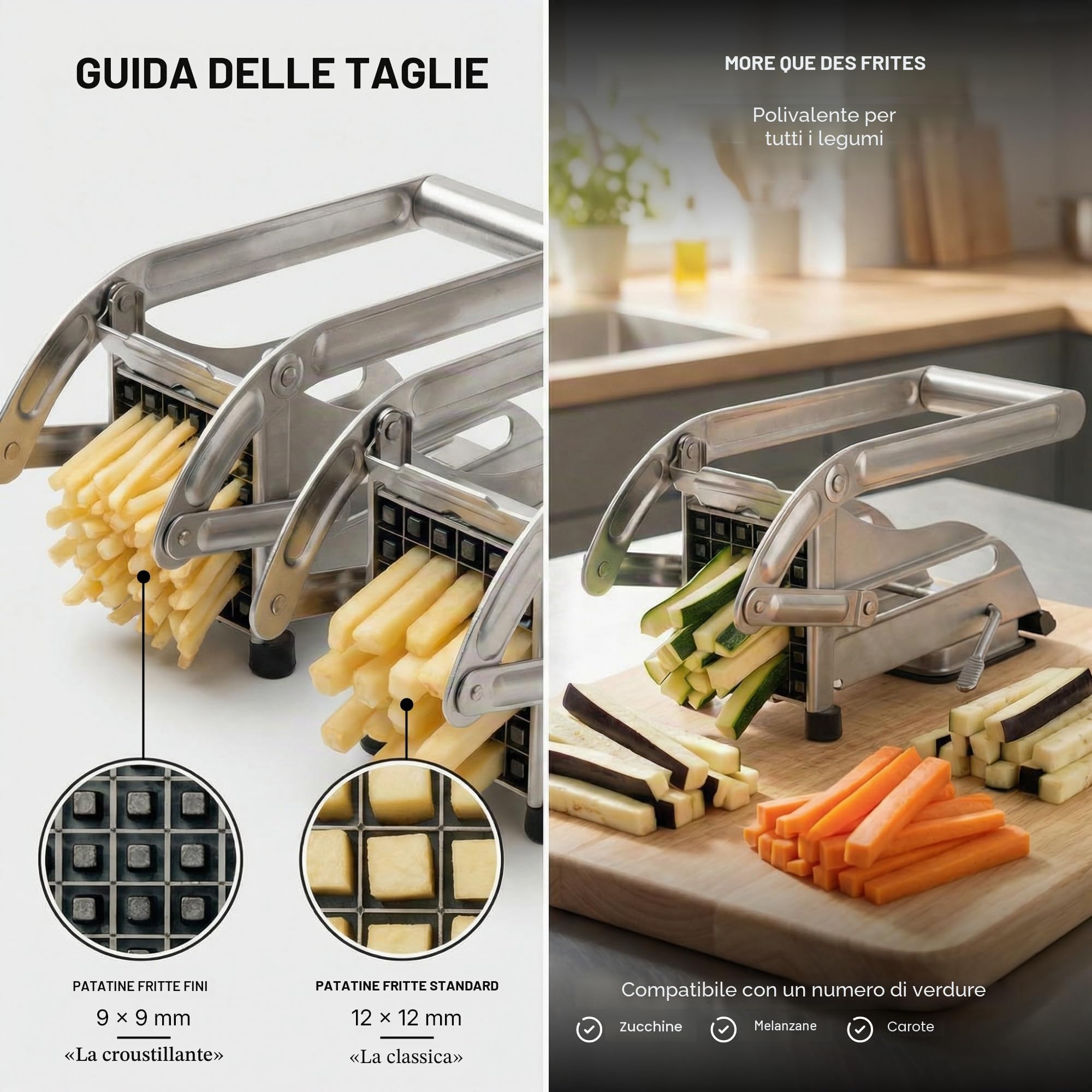 TELLIER N3023V - Tagliapatate domestico a 2 grigliecon base a ventosa, Acciaio inox