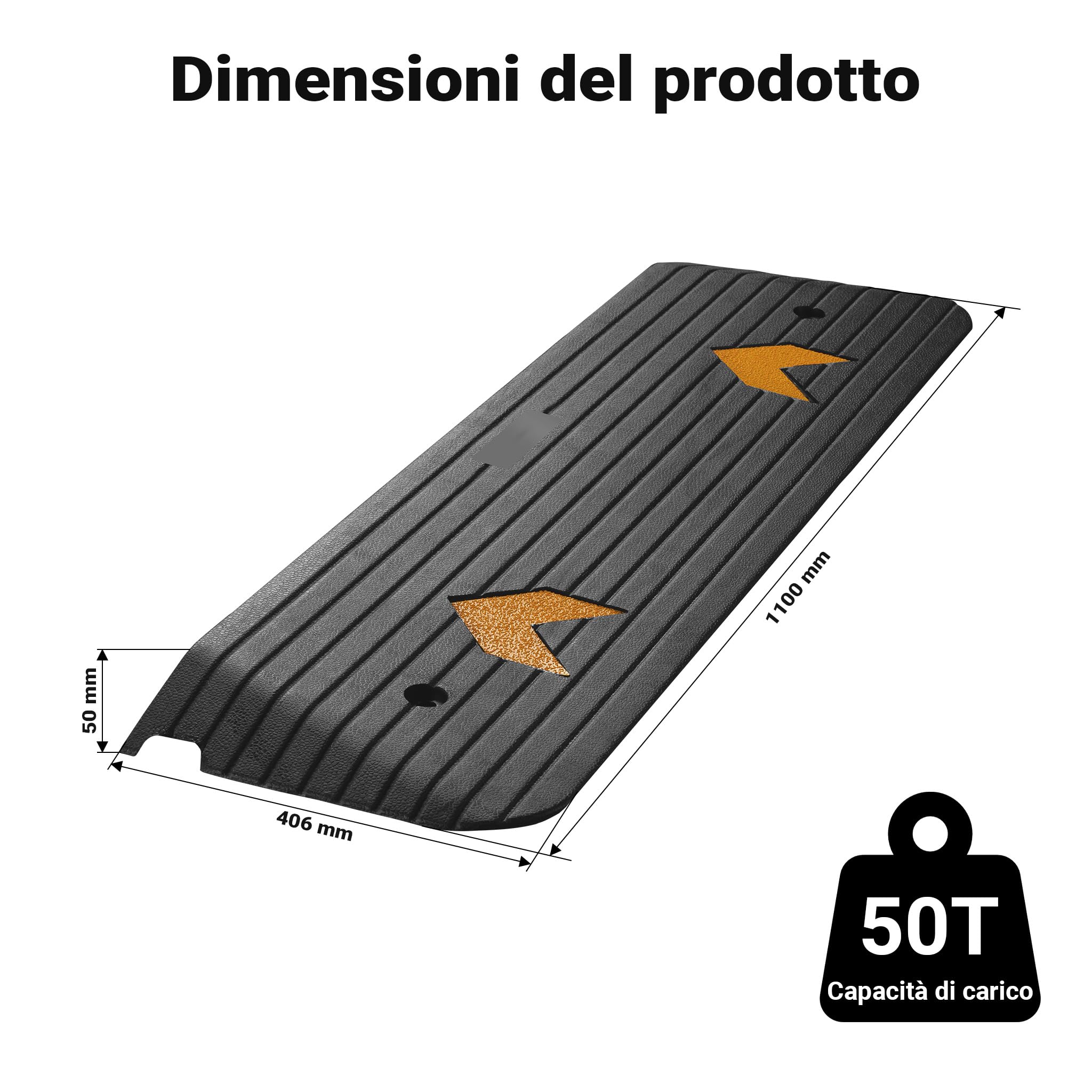 Wiltec Rampa in gomma per marciapiede e soglia 1100 x 406 x 50 mm max 50 t con elementi riflettenti