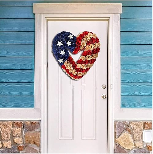 Miniatura 2 de Coronas patrióticas para puerta delantera, 4 de julio, 4 de julio, corona floral de granja, corona de granja roja, blanca y azul, cubierta de festón