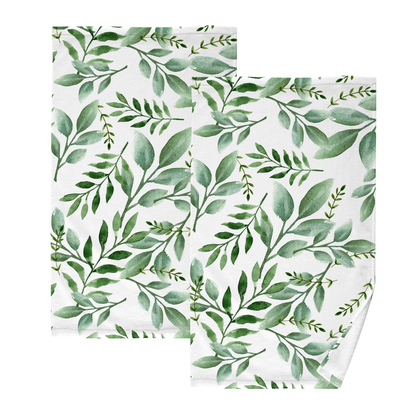 ALAZA Tropical Plant Green Leaves Hand Towels for Bathroom Set of 2 Soft 100 Percent Cotton Towel Luxury
