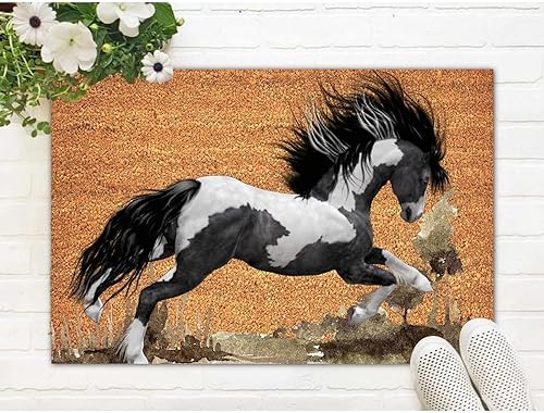 Miniatura 5 de Felpudo de fibra de coco con respaldo resistente, tapete vintage de bienvenida de caballo de 16 x 24 pulgadas, para interior y exterior, tapete de