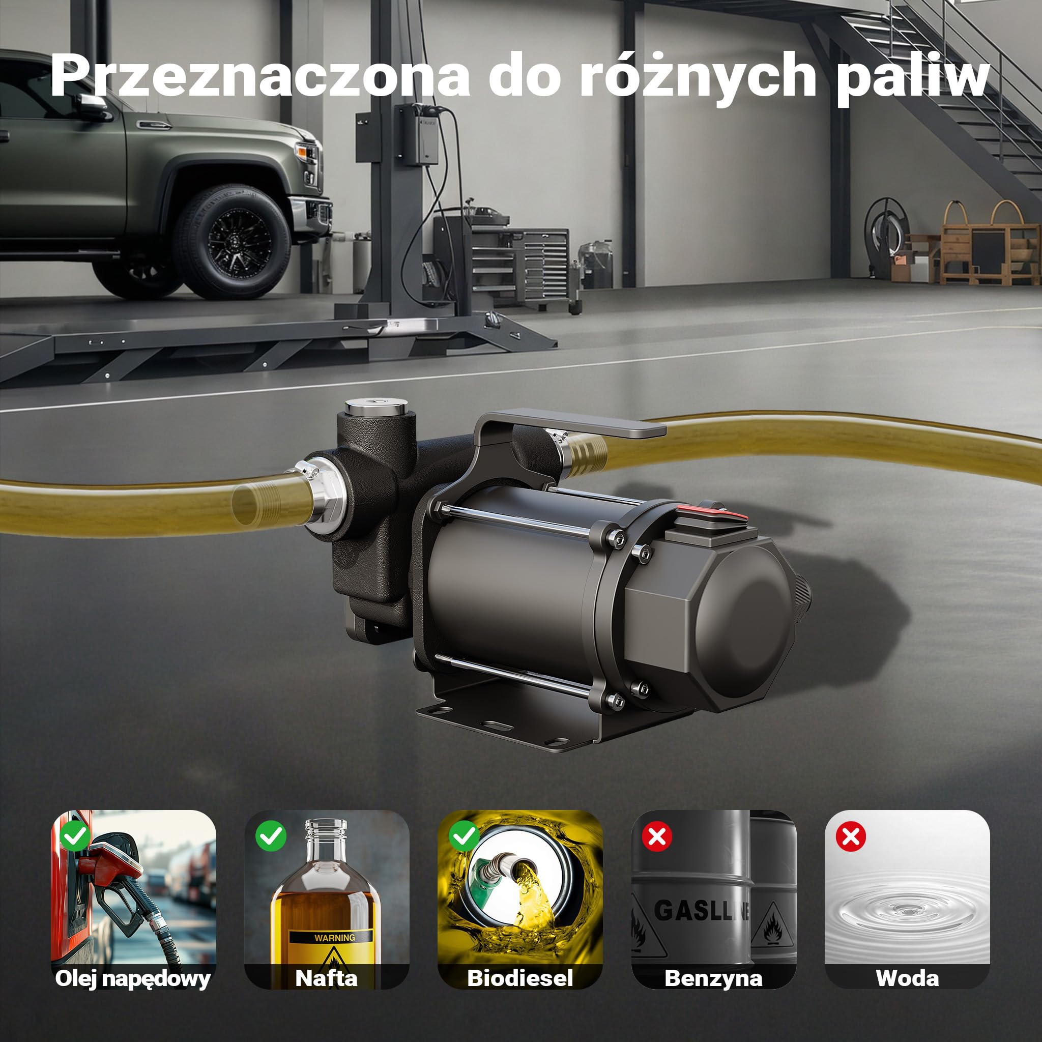 Wiltec Pompa do oleju napędowego, opałowego 550 W 80 l/min, przenośna z zaciskami krokodylkami do akumulatora