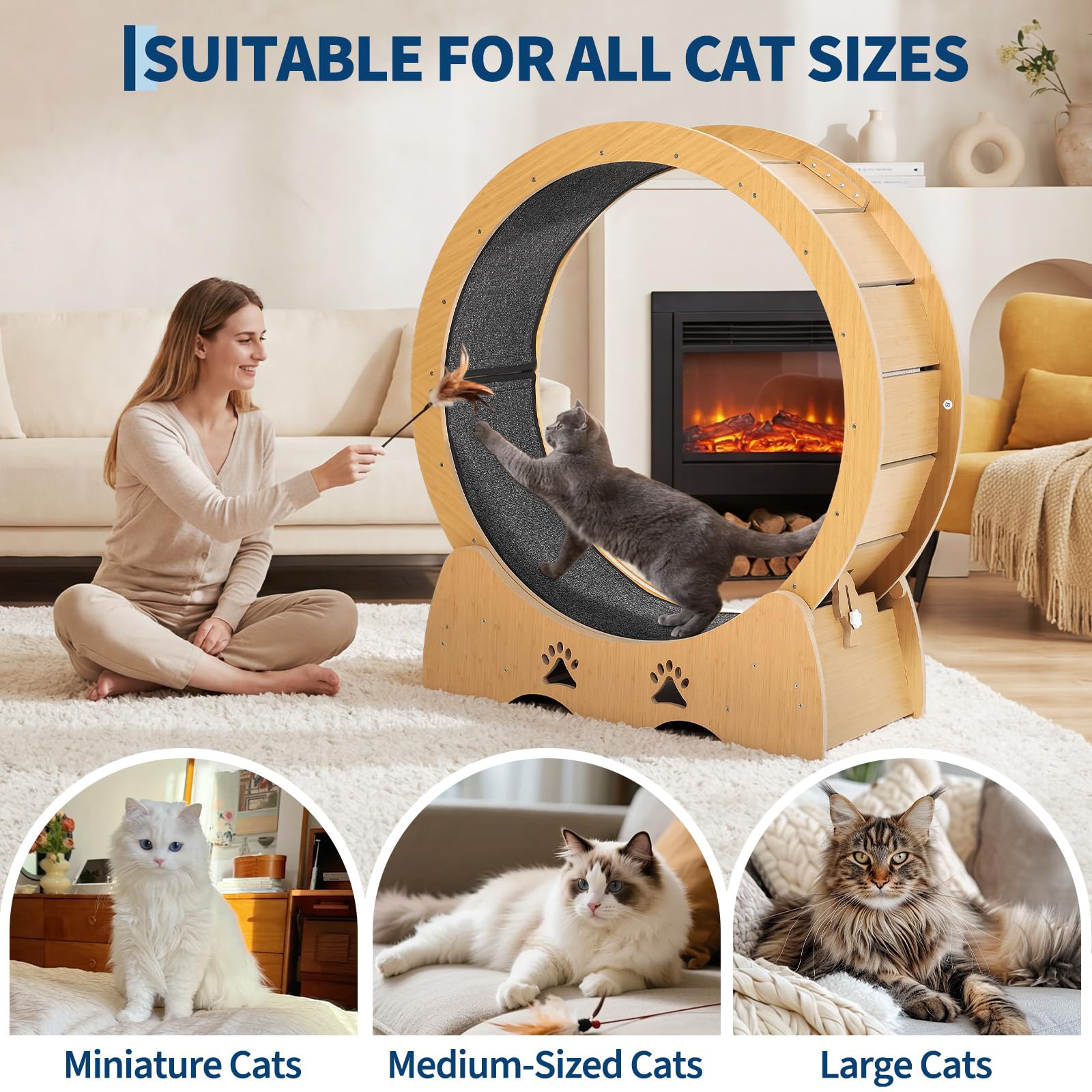 Rueda de Gato XXL de 87 cm para Mascotas y Gatos silenciosos con Suelo Antideslizante, Remolque de Juego y Cierre de Seguridad, Estable para Gatos Activos y Razas de Pelo Largo