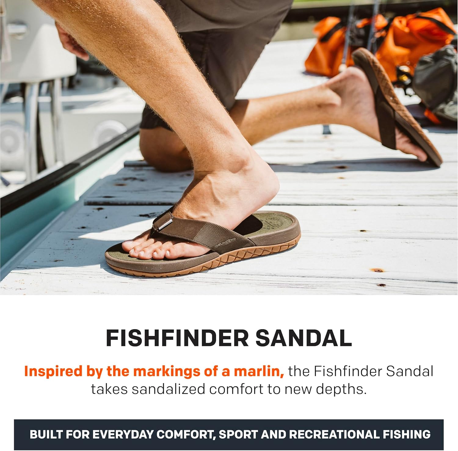 Grundens Men's FishFinder Sandals | Quick-Drying, Comfortable, and Versatile Mens Flip Flops with Enhanced Traction & Full Arch Support for Fishing and Outdoor Wear