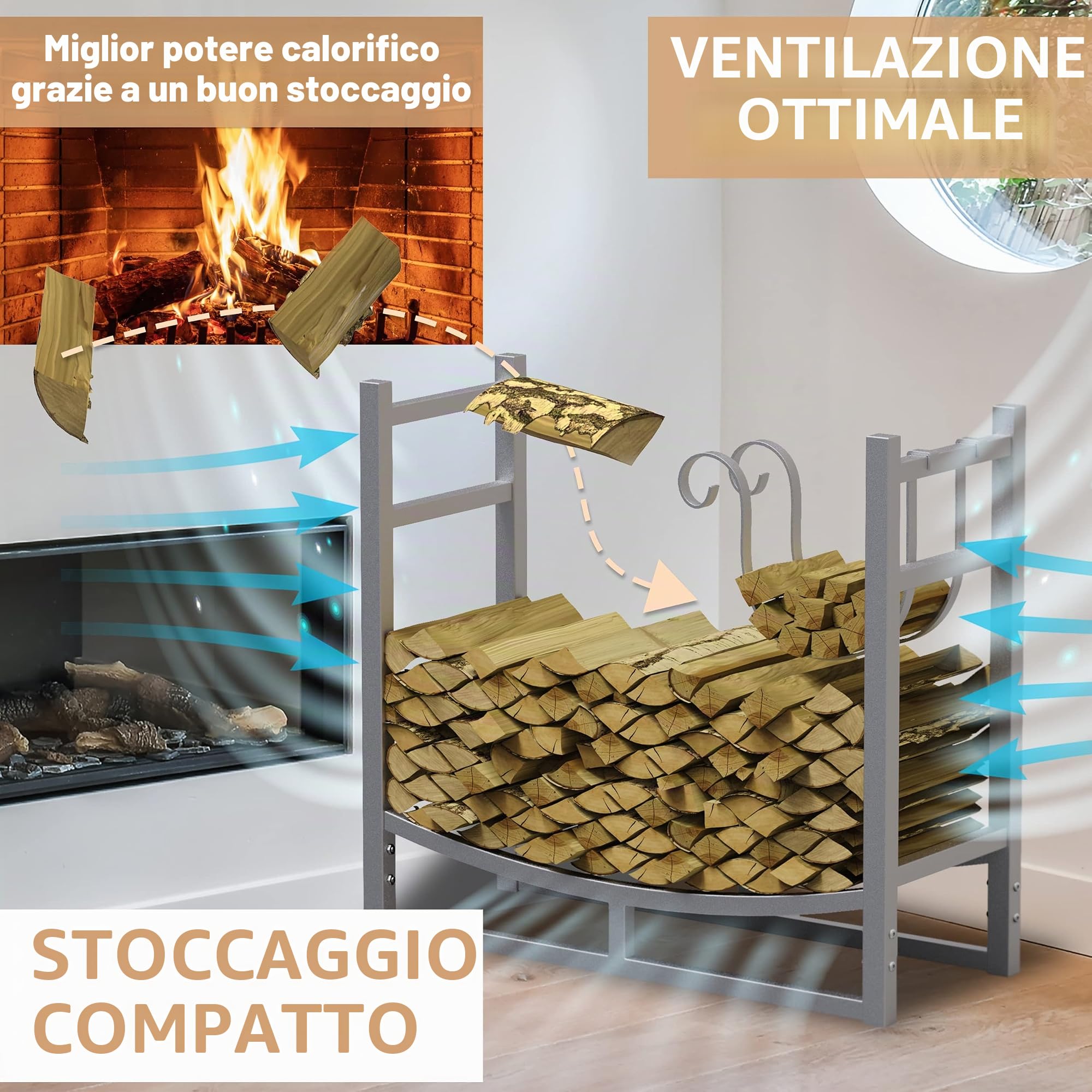 Portalegna da Esterno con Copertura in Metallo Zincato