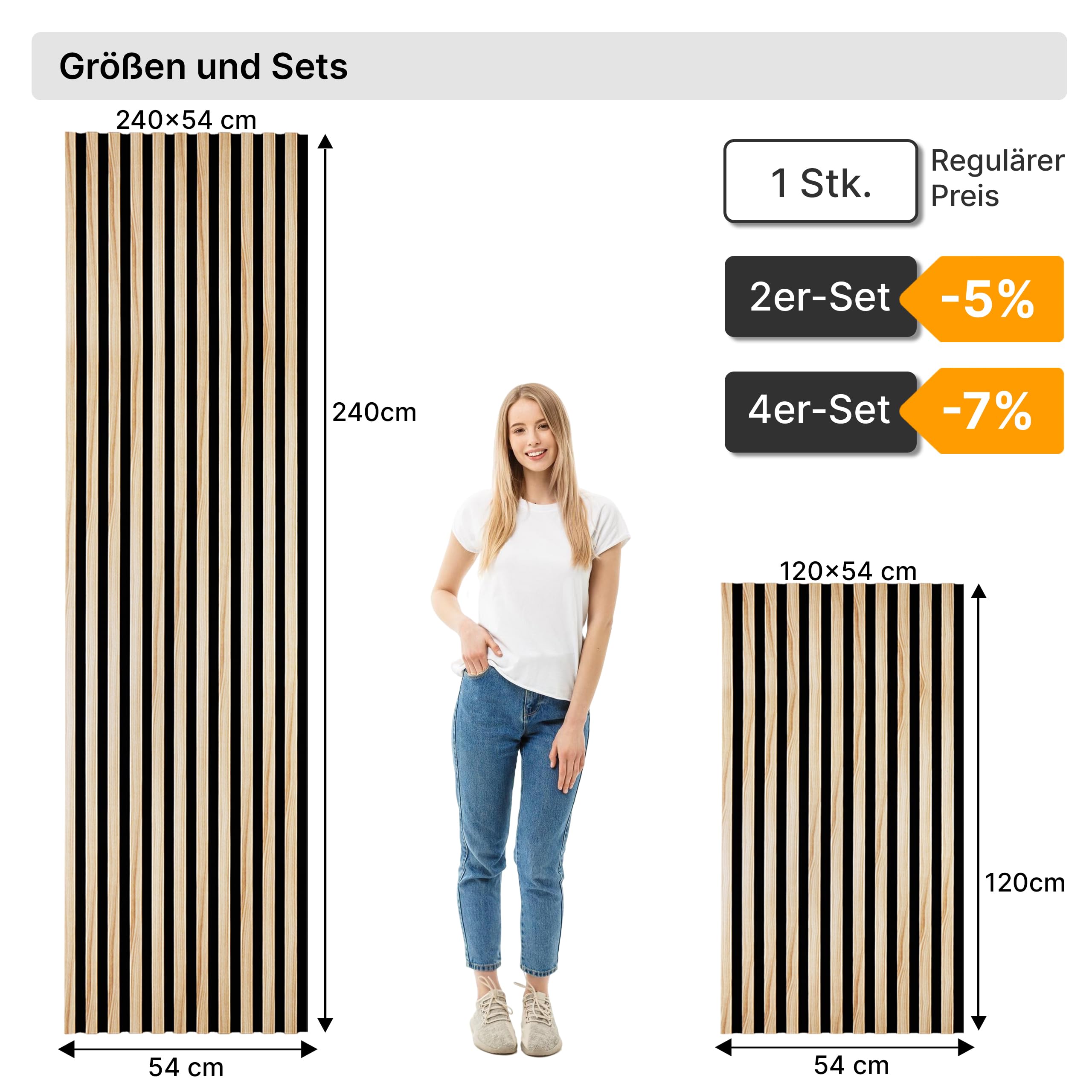 wohnartig 3D Akustikpaneele (Eiche Natur, 2 Stück 240cm x 54cm)