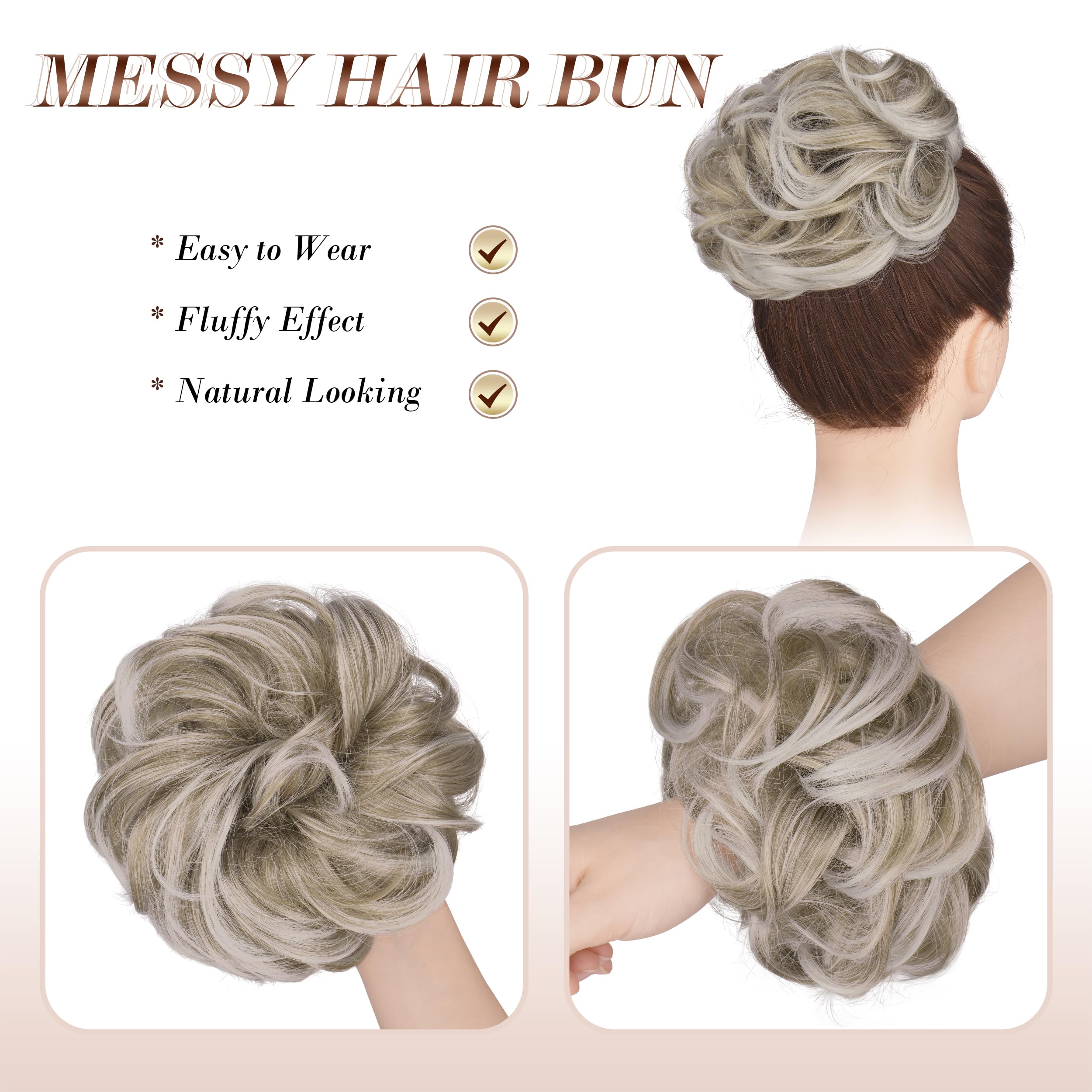 FESHFEN Messy Bun Hair Piece Hairs Scrunchies Thick Curly Wavy Pony Tail Synthetic Accessories Donut Updo Hairpieces for Women Girls 55g - Image 3