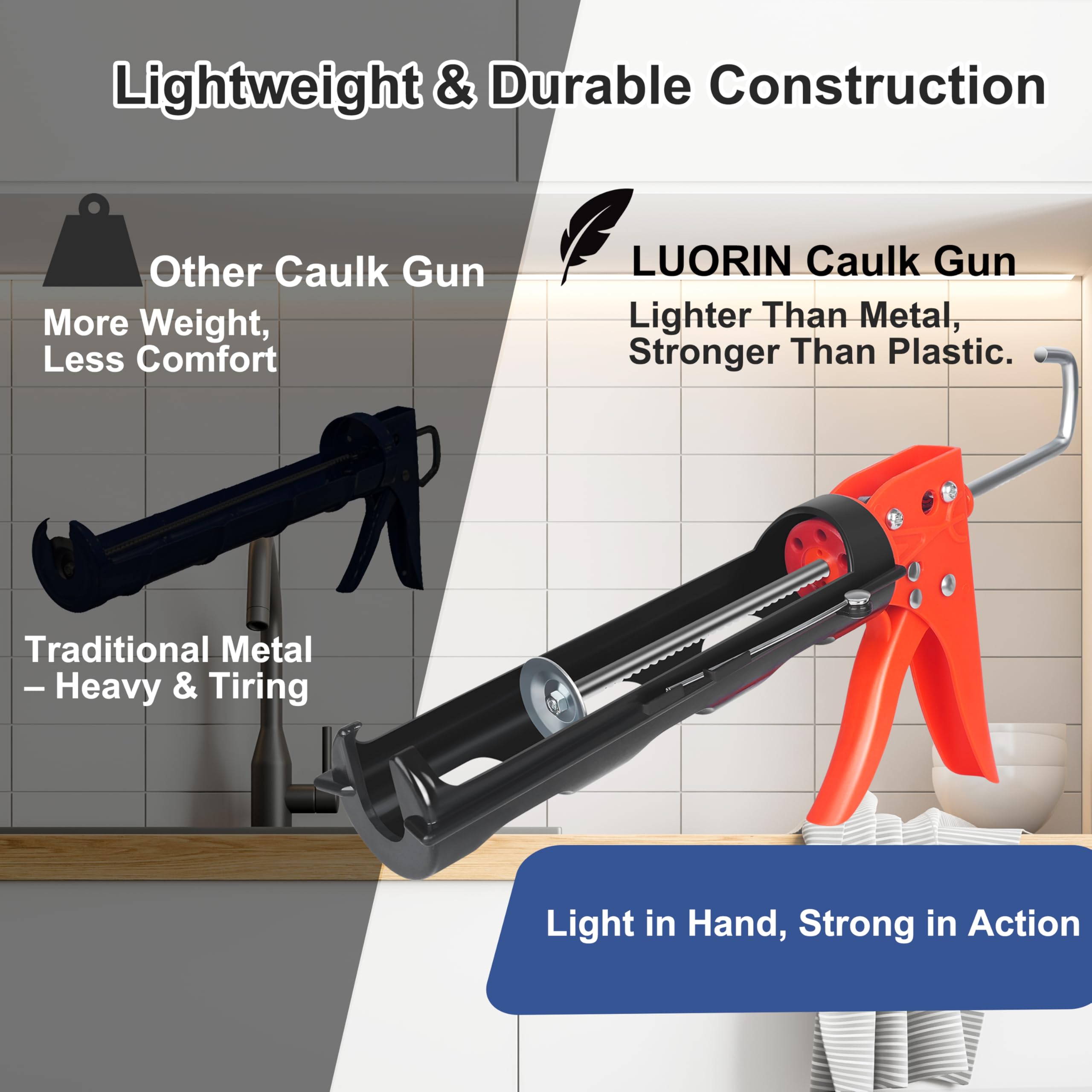 8:1 Thrust Ratio Caulk Gun And Caulk Scraper Kit, 10 Oz. Silicone Sealant Remover Tool For Bathroom Kitchen 25BSA10003 - The Home Depot
