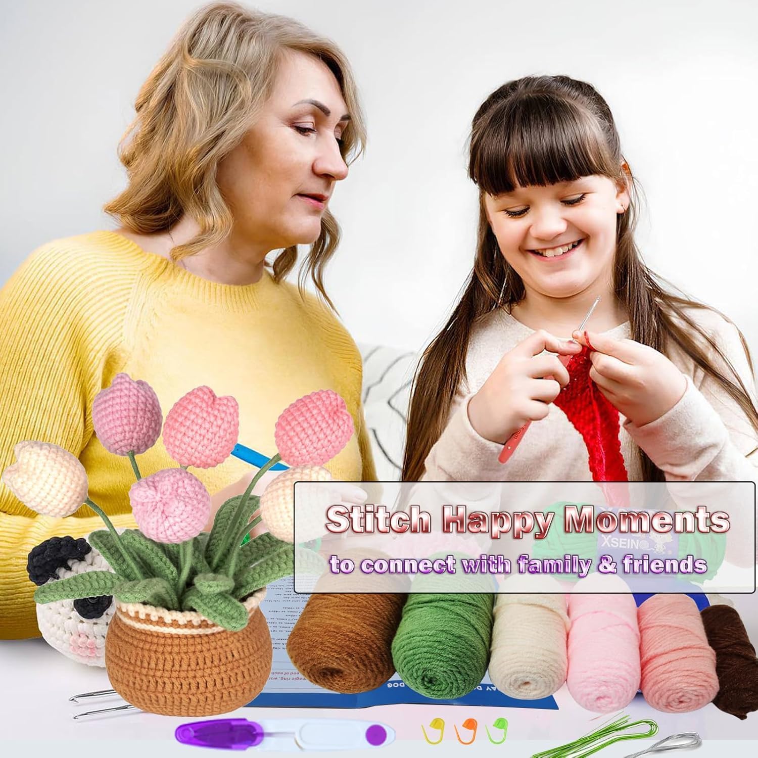 DECOVETTE Crochet Set - Crochet Kit for Beginners & Adults - DIY Crochet Flowers, Sunflowers & Woobles - Multicolour Yarn & Hooks - Non-Foldable 4